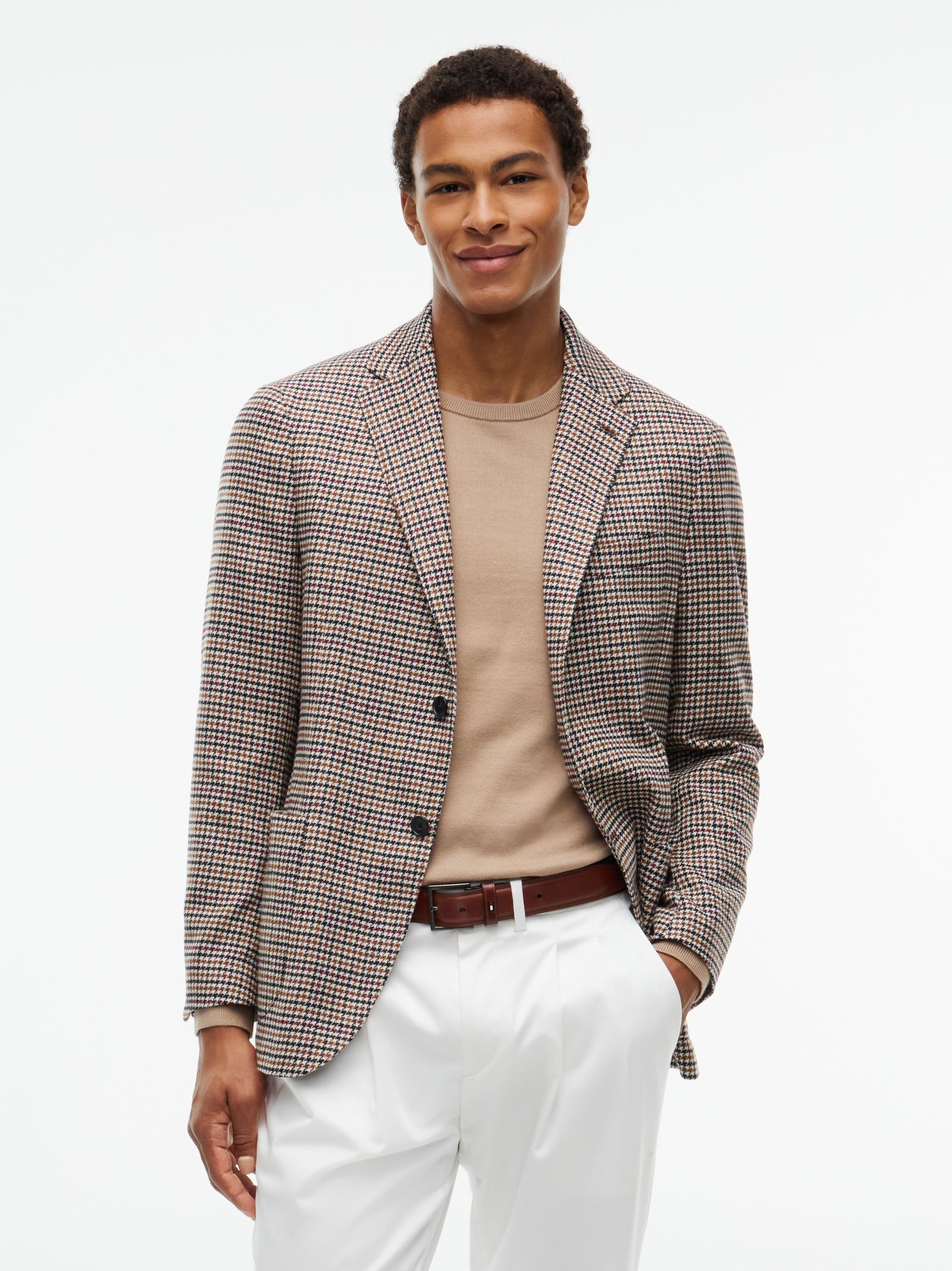 Tommy Hilfiger Geruite single breasted blazer van wolmix for men in beige