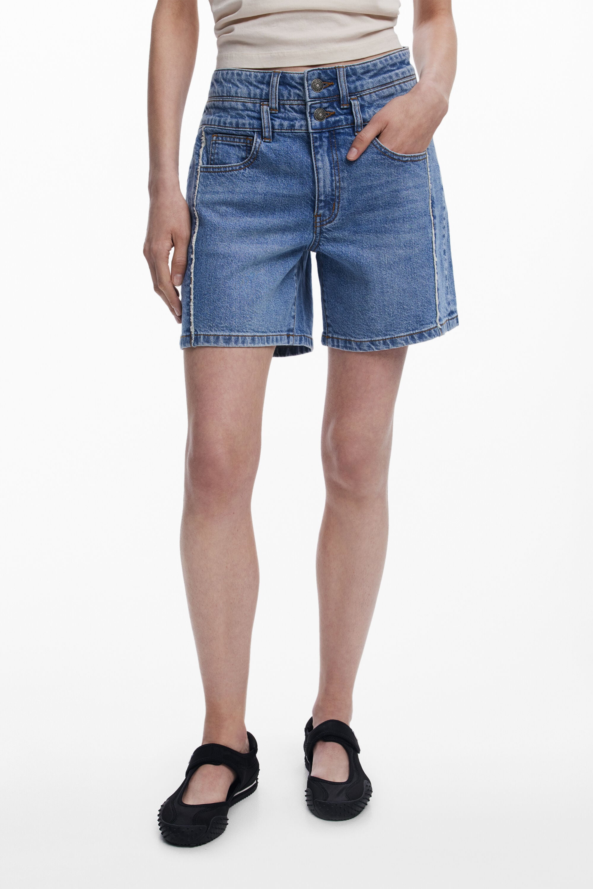 Desigual Denim bermuda met stiksels