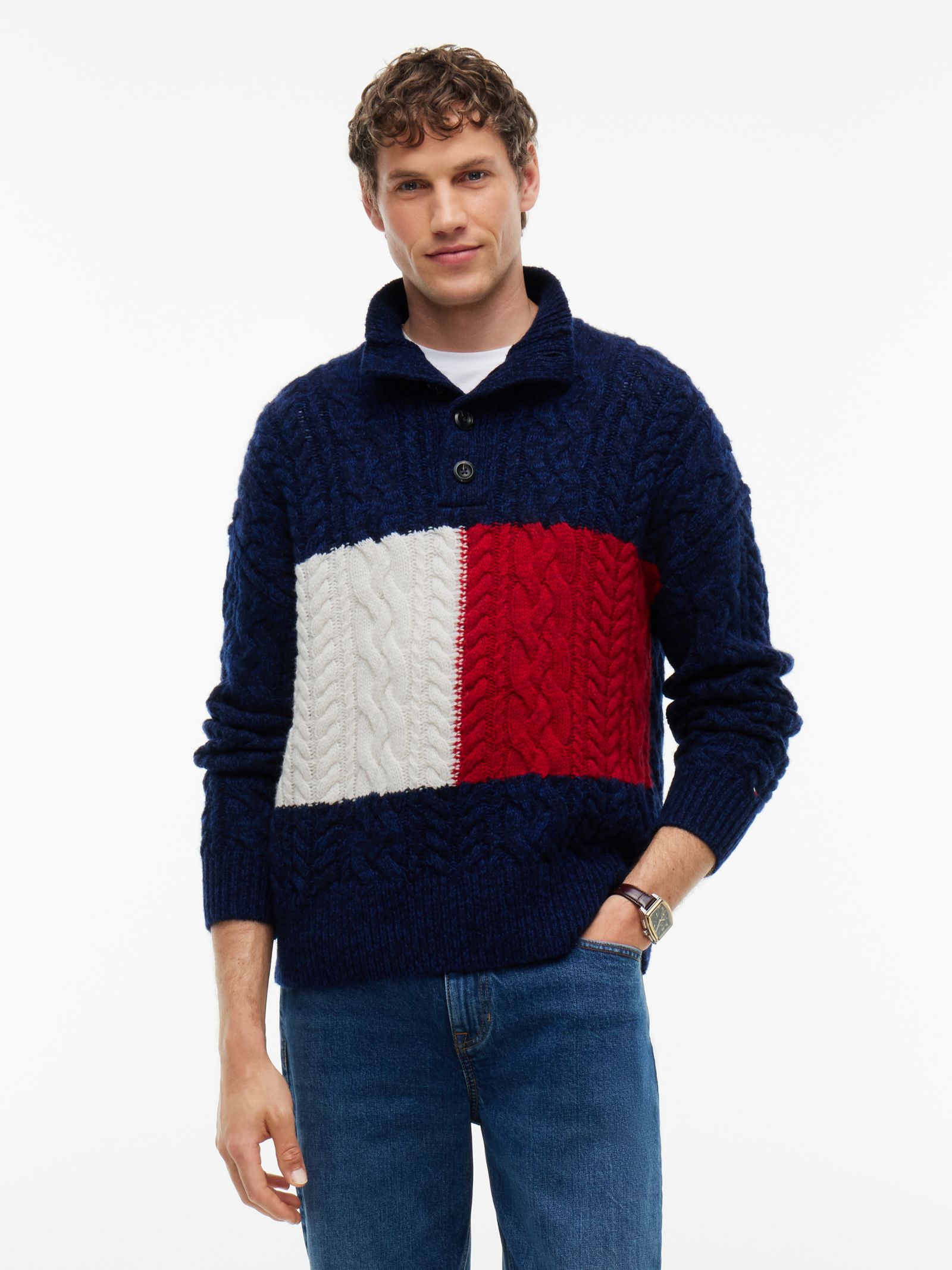 Tommy Hilfiger Trui van wolmix met opstaande hals en knopen