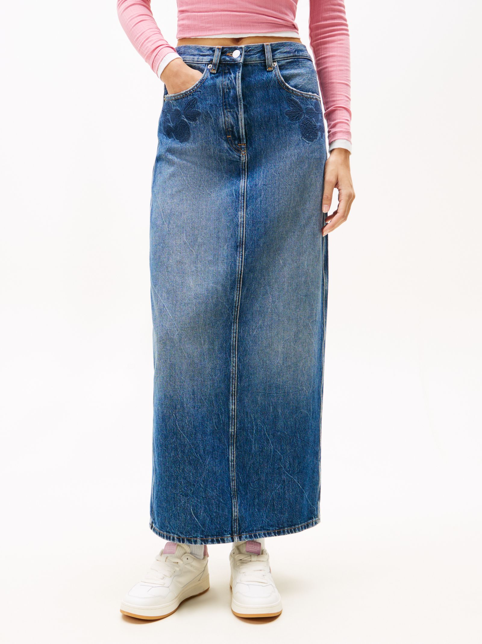 Tommy Jeans Denim maxirok met geborduurde bloemen