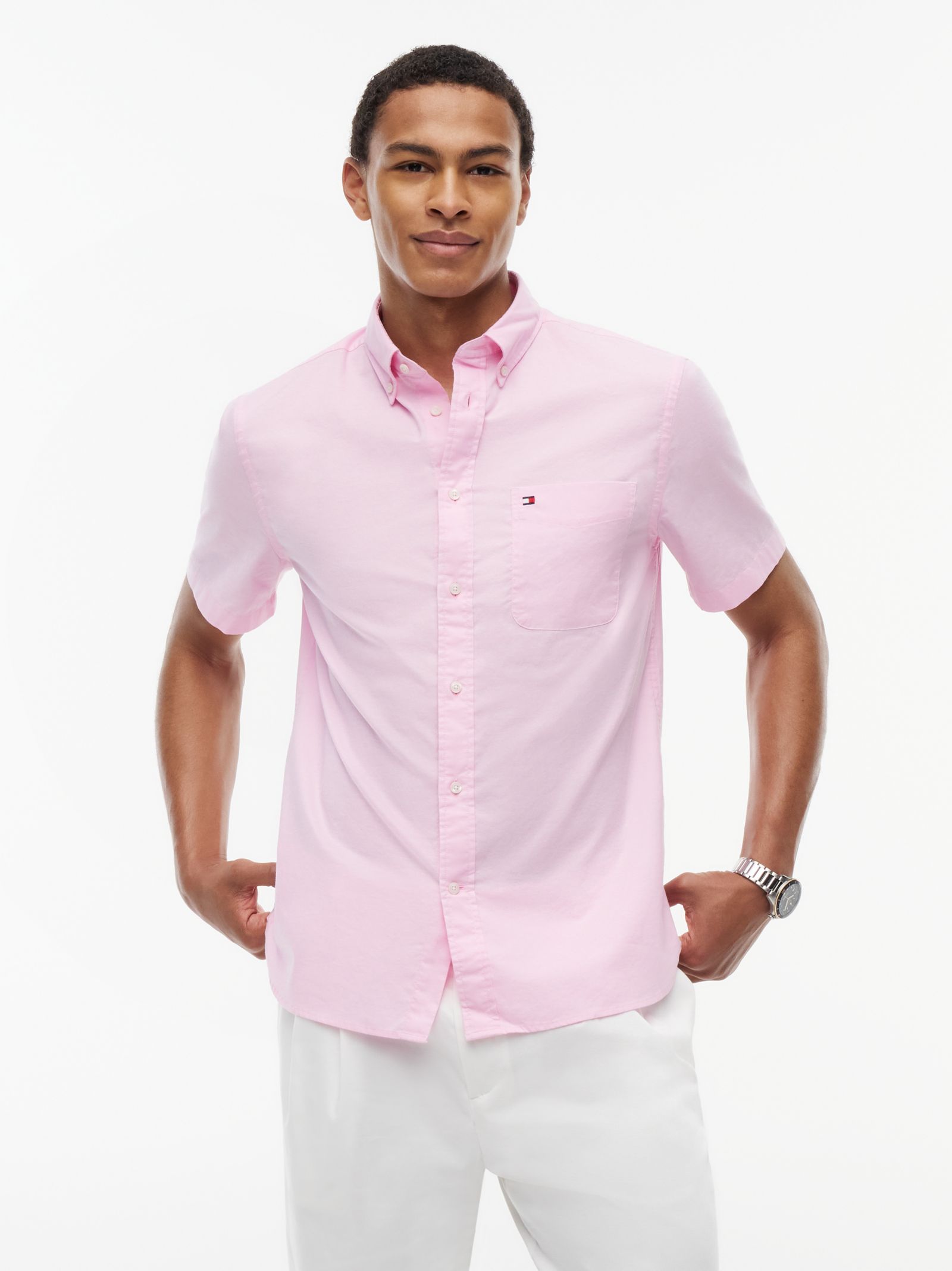 Tommy Hilfiger Regular fit lichtgewicht overhemd met korte mouwen