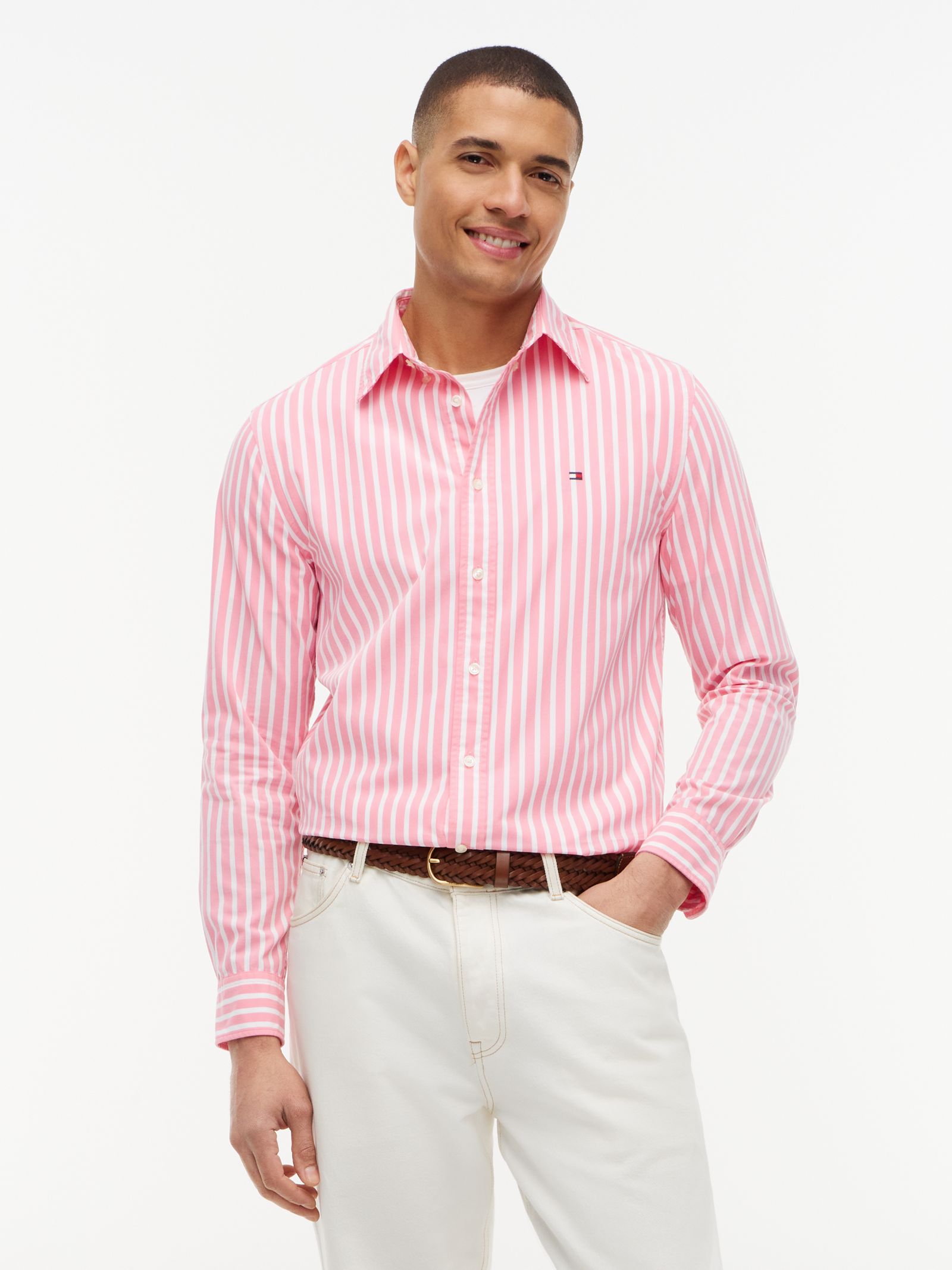 Tommy Hilfiger Flex regular fit poplin overhemd met streep in roze