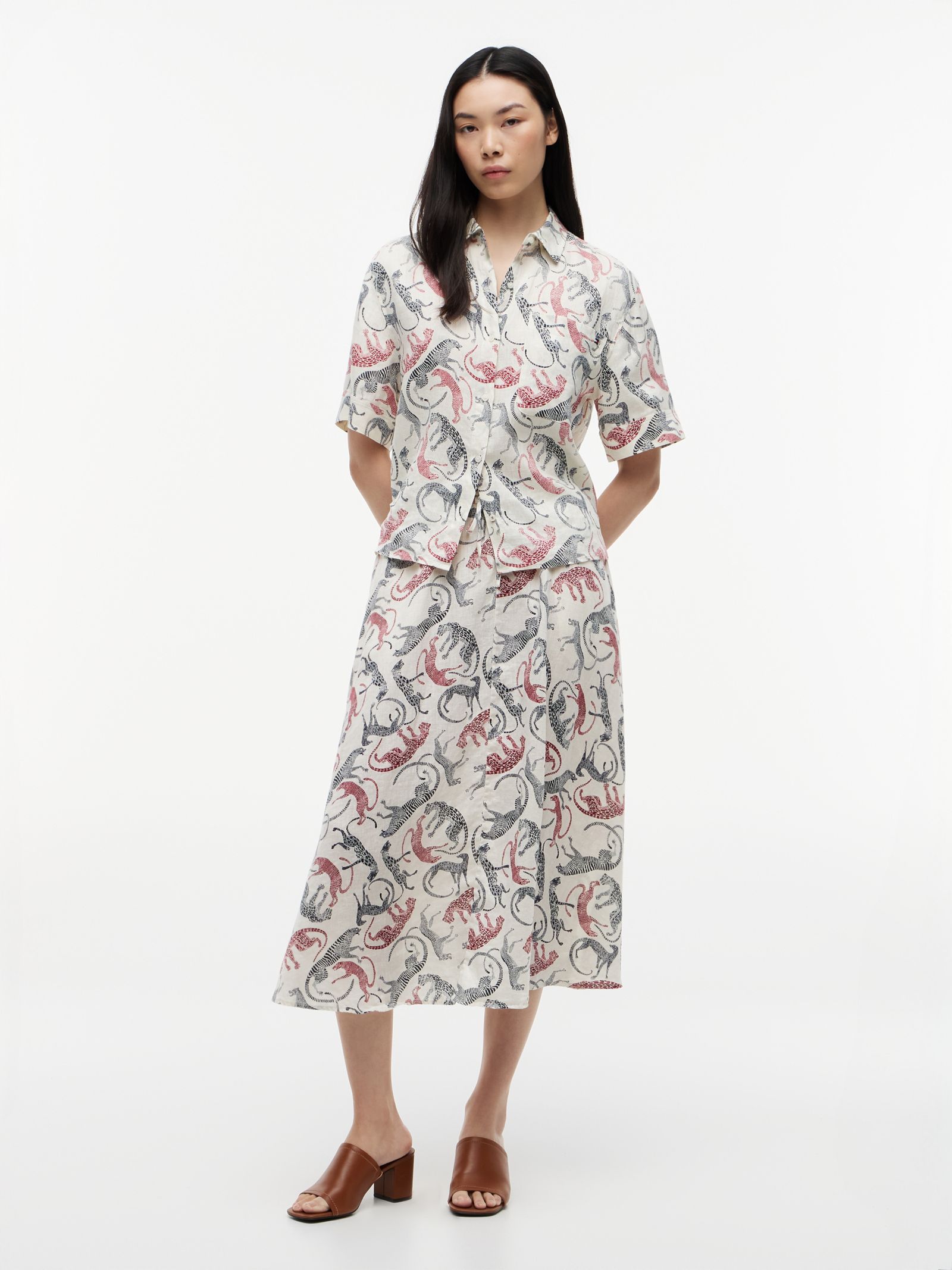 Tommy Hilfiger A Line midirok van puur linnen in beige