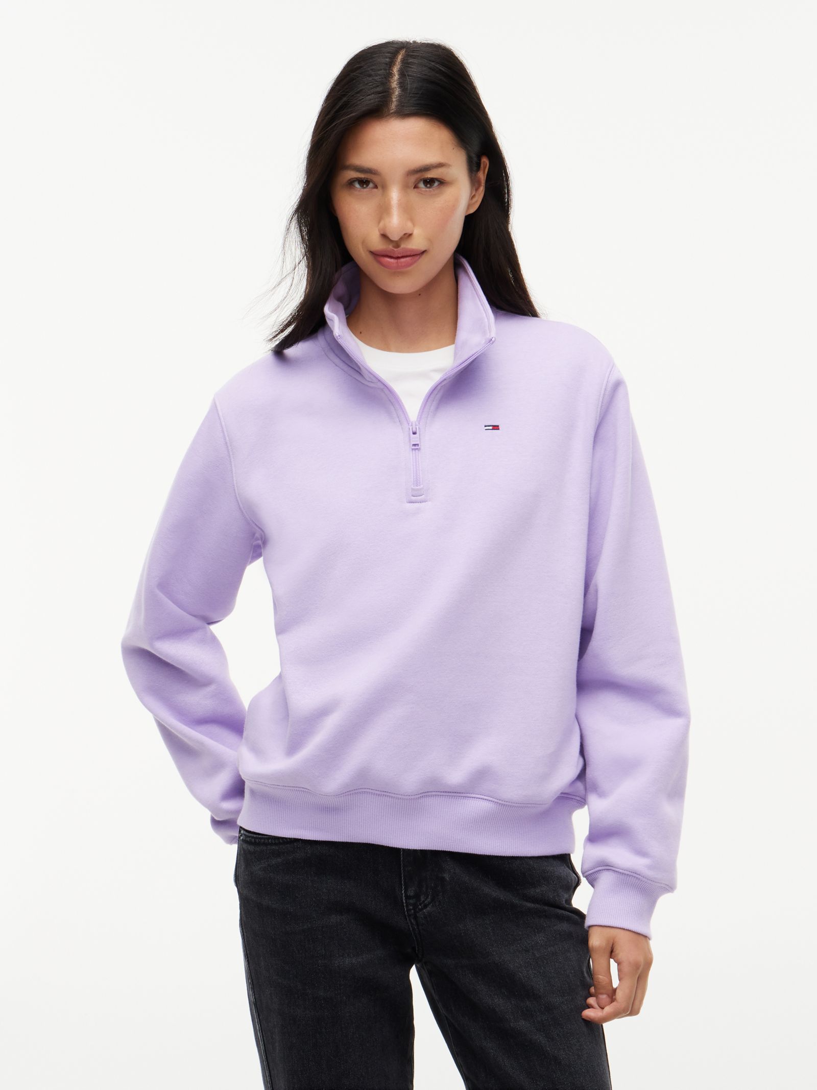 Tommy Jeans Sweatshirt met quarter zip en geborduurde vlag in paars