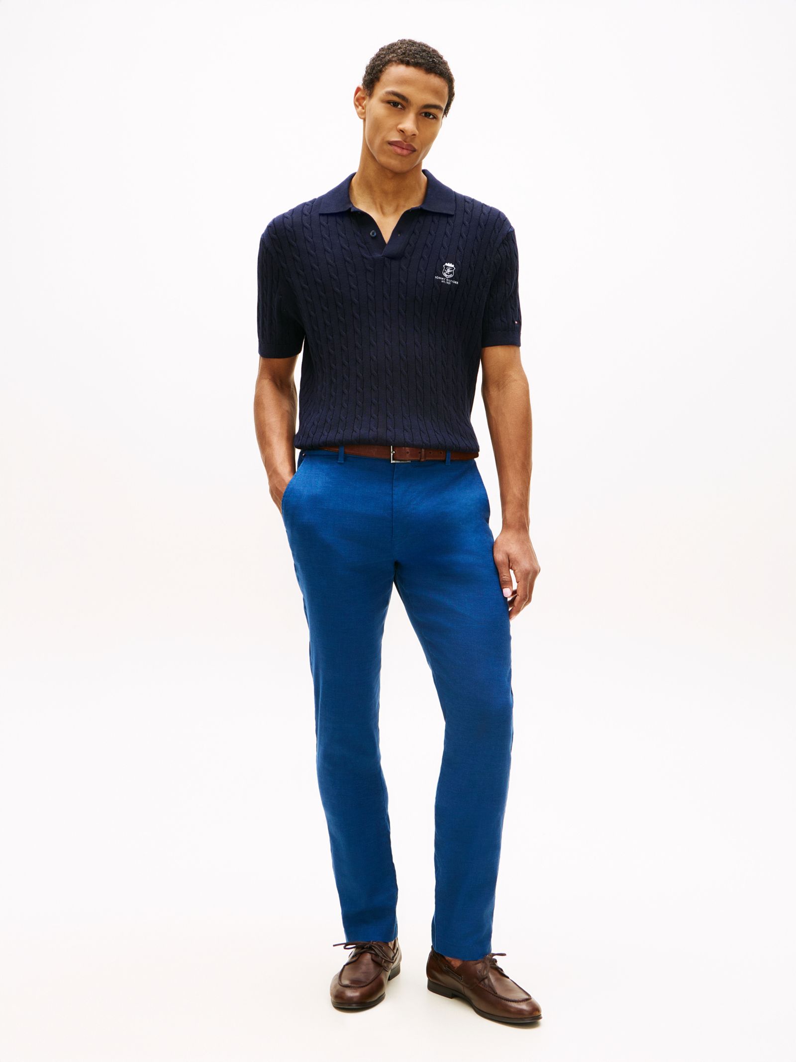 Tommy Hilfiger Denton Slim Straight chino van linnenmix in blauw