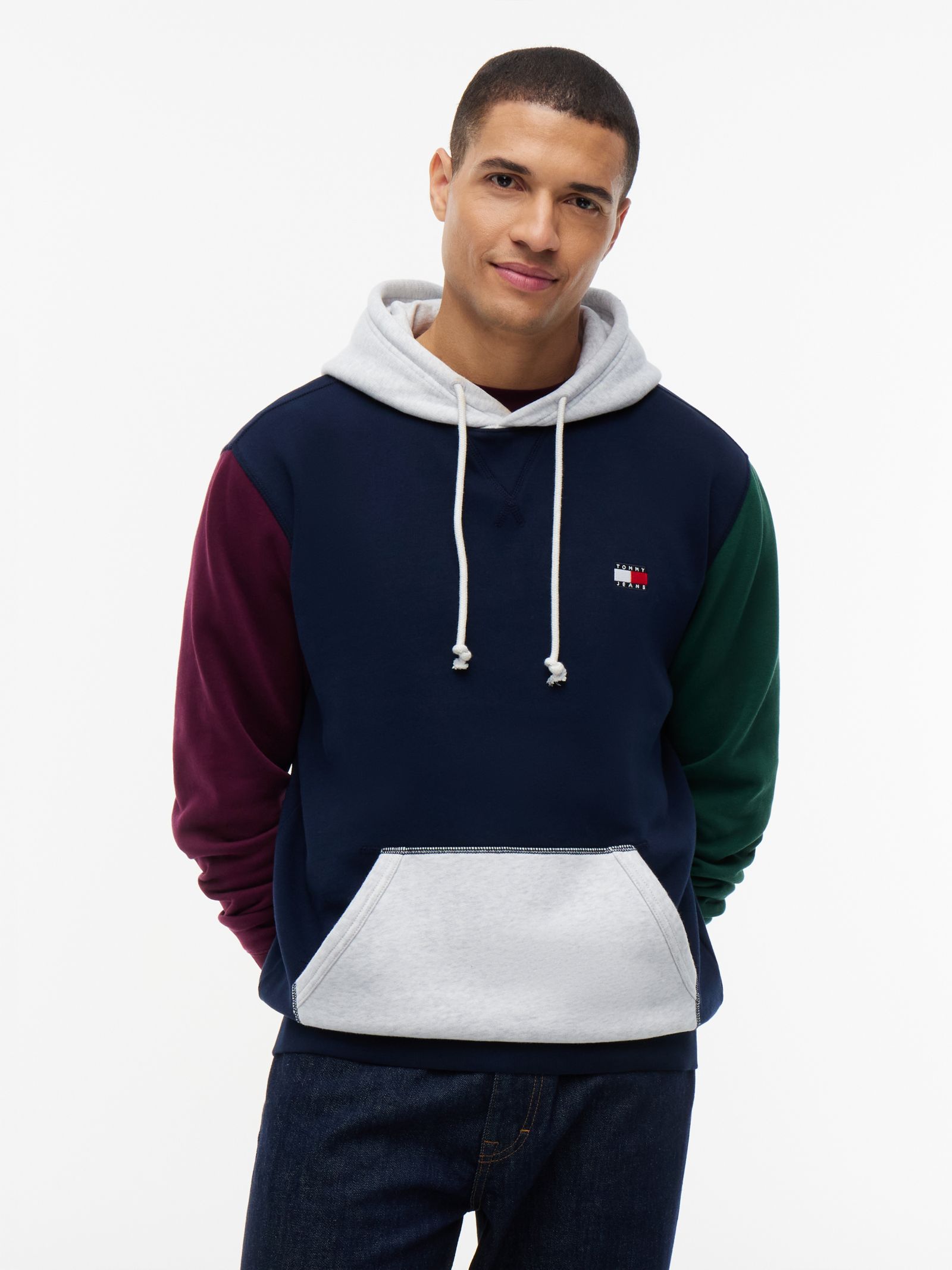 Tommy Jeans colour blocked fleece hoodie met Tommy Badge