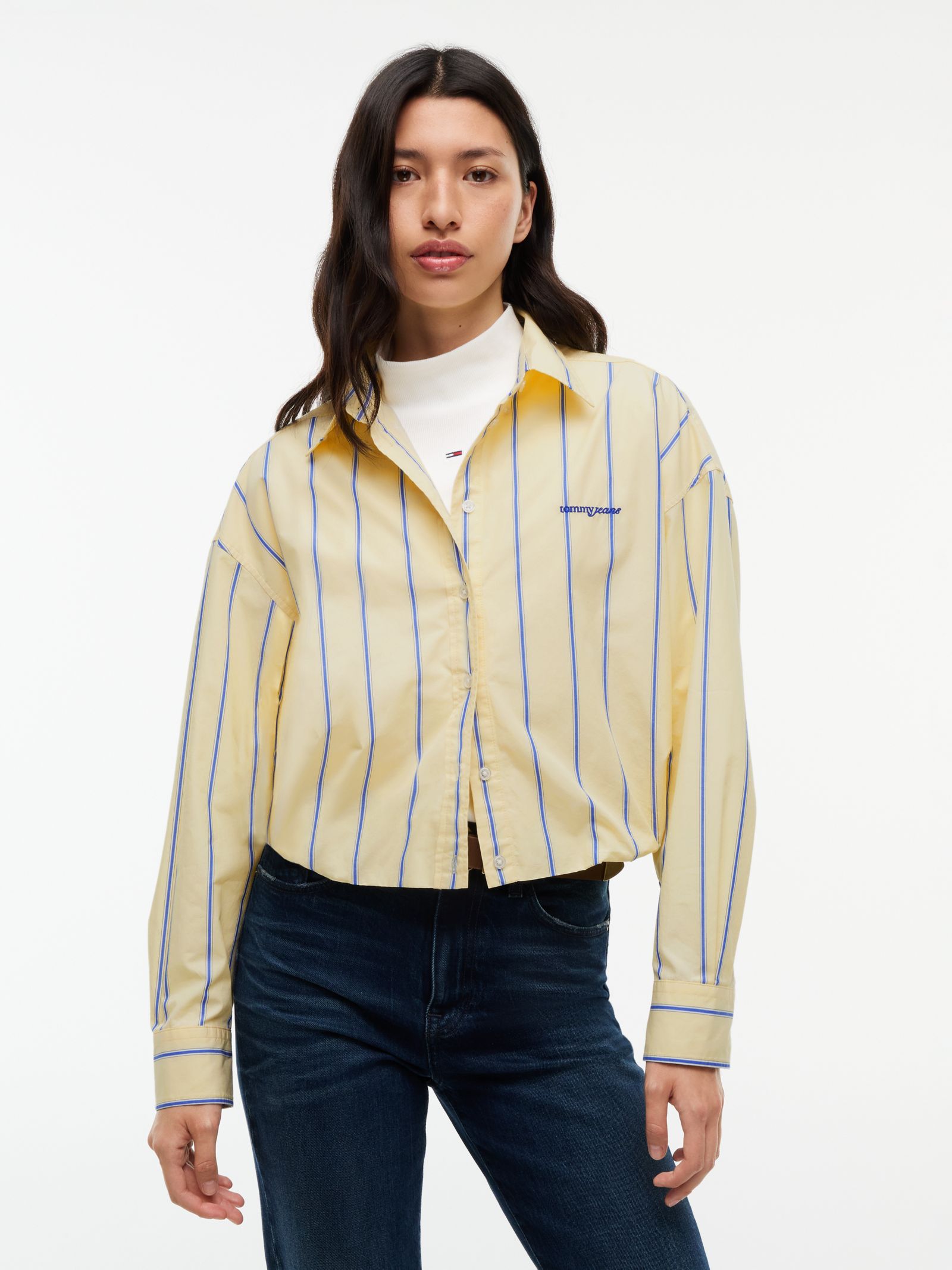 Tommy Jeans oversized cropped gerimpeld poplin overhemd in geel