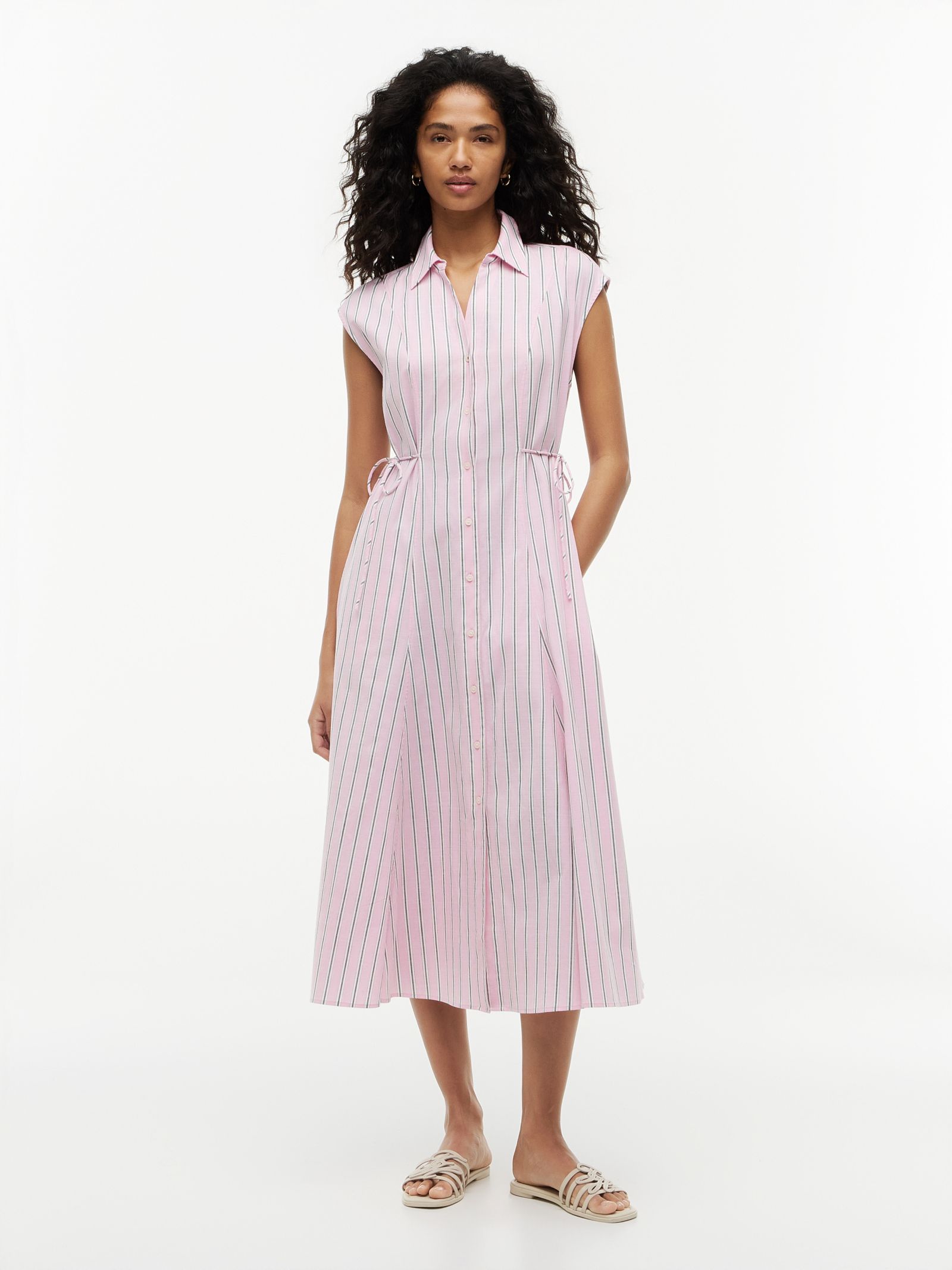 Tommy Hilfiger Midi overhemdjurk met strikdetail en kapmouwen in roze