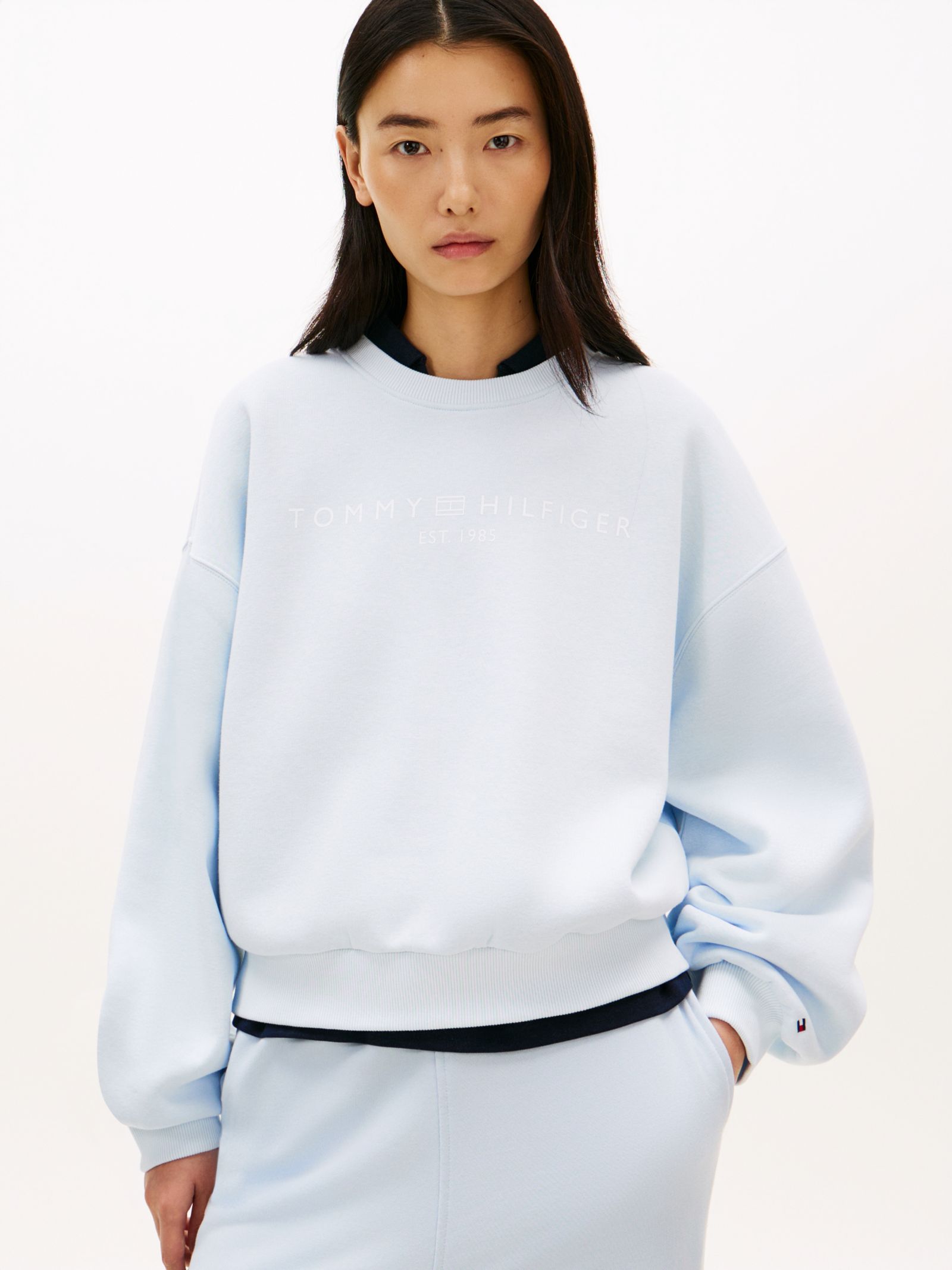 Tommy Hilfiger Relaxed Fleece Sweatshirt met logo in blauw