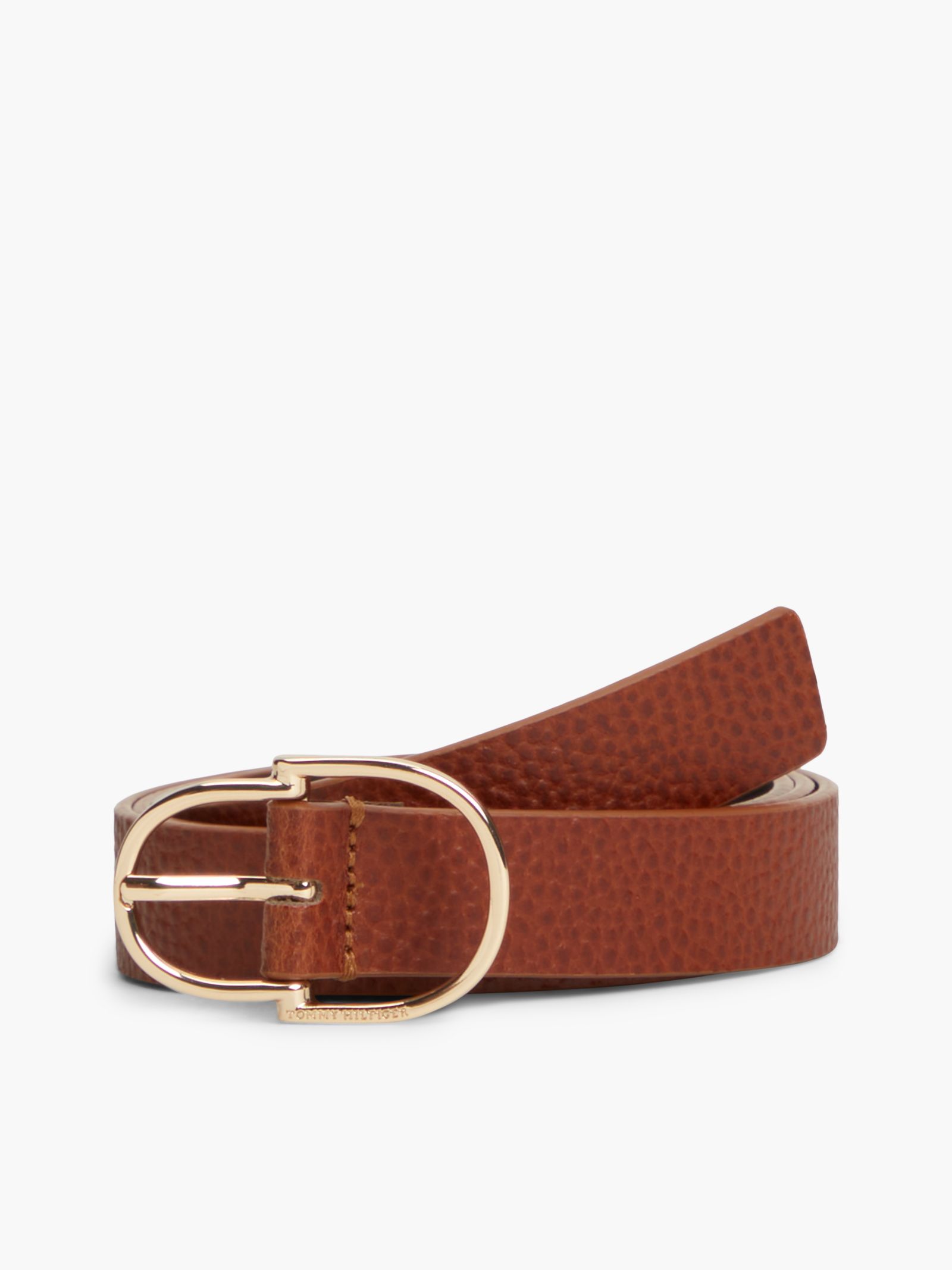 Tommy Hilfiger Riem van gegranuleerd leer met dubbele lus in bruin