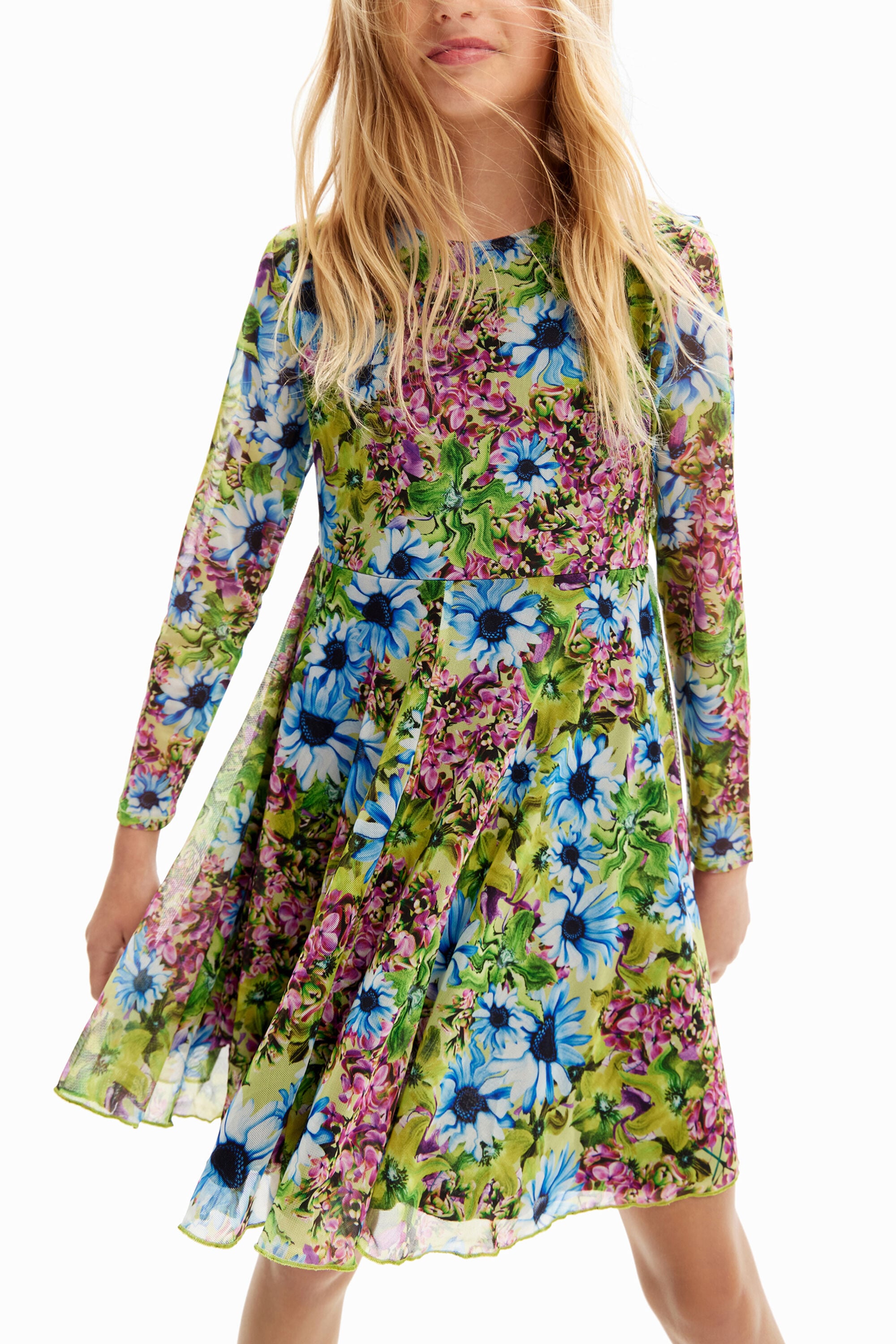 Desigual Tulen jurk met lange mouwen en bloemen