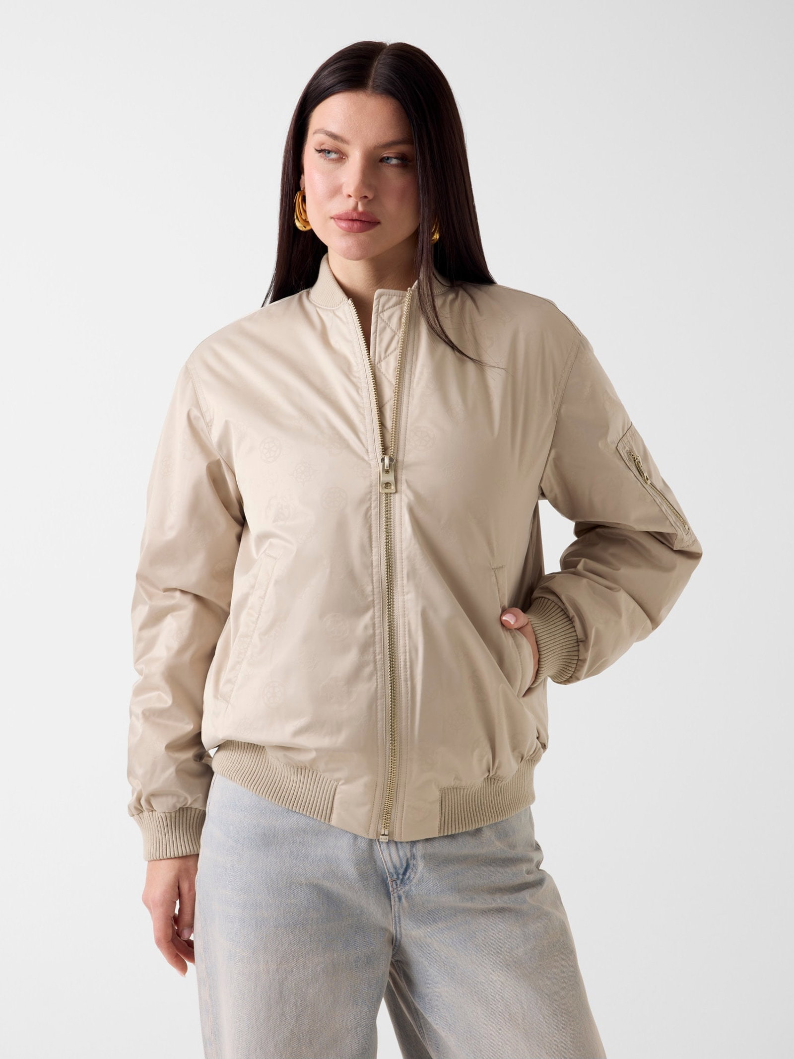 Guess Bomberjack Met Logo for women in beige