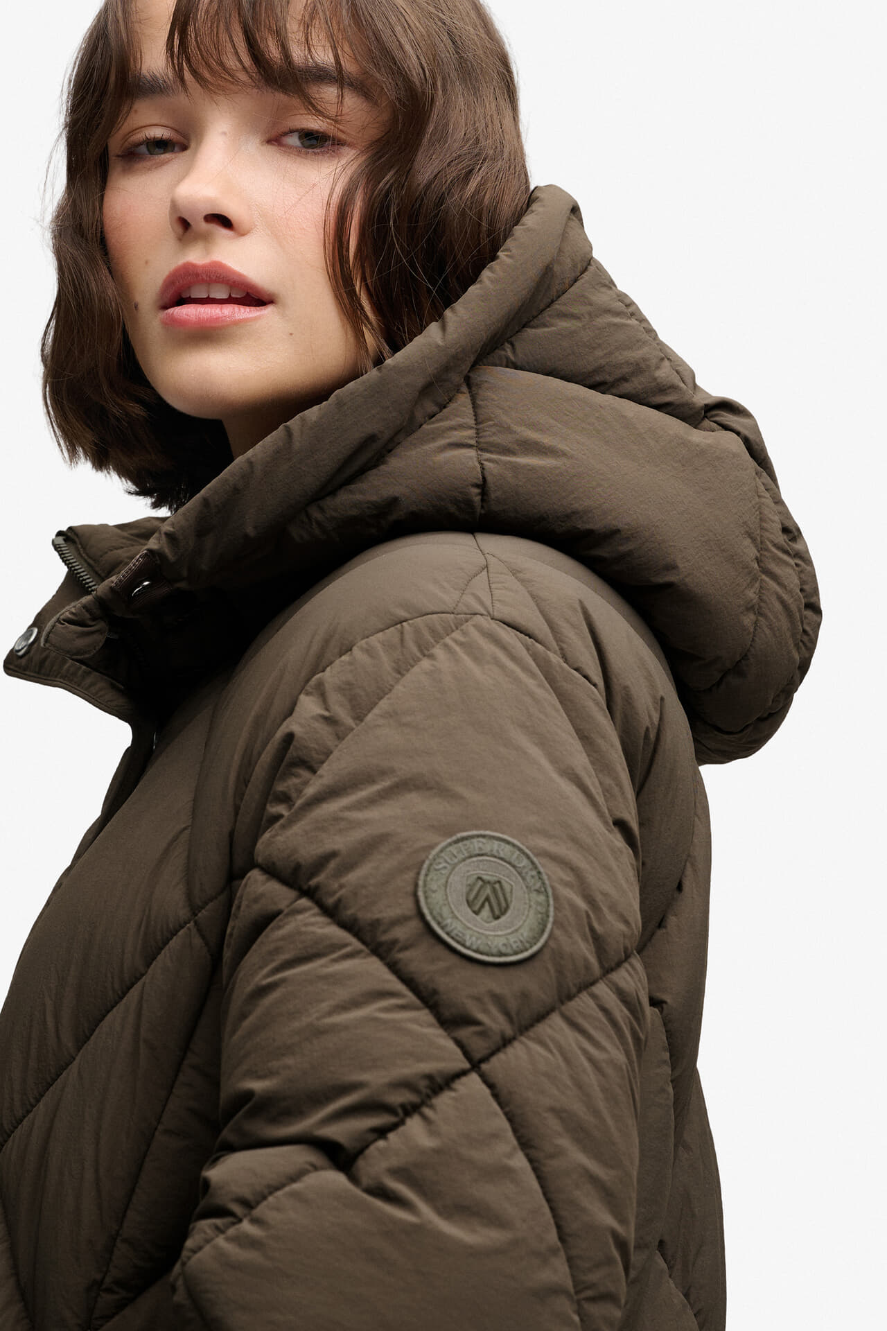 Superdry & Co Jas Longline Diamond Quilt Bruin dames