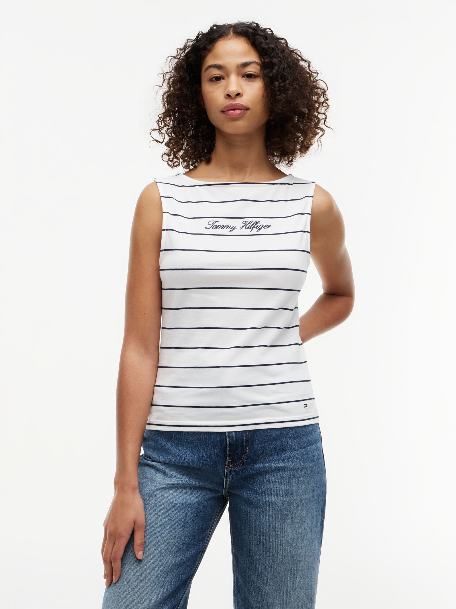 Tommy Hilfiger Slim Fit Tanktop met Boothals in wit