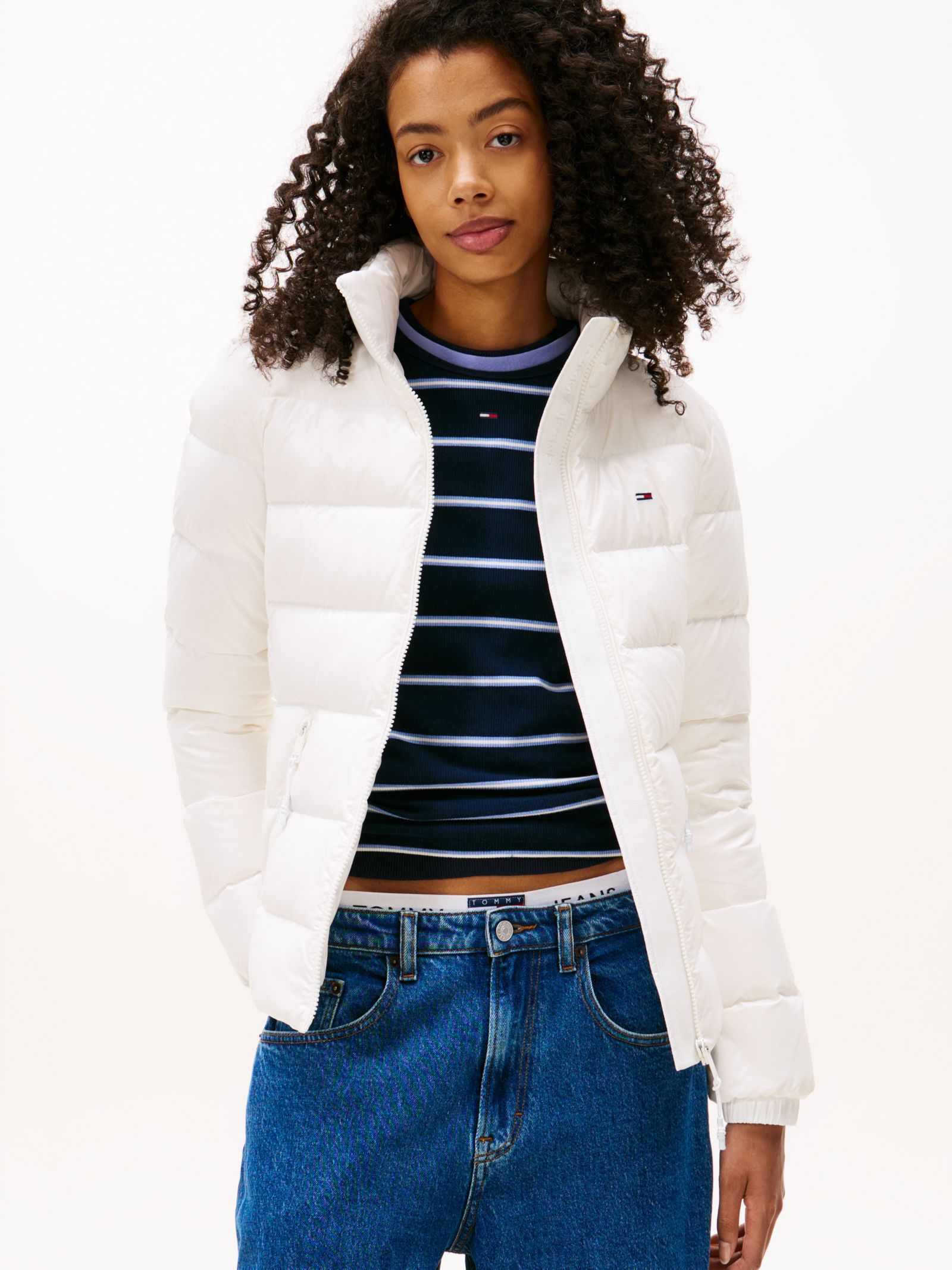 Tommy Jeans Glanzend slim fit donsjack in wit
