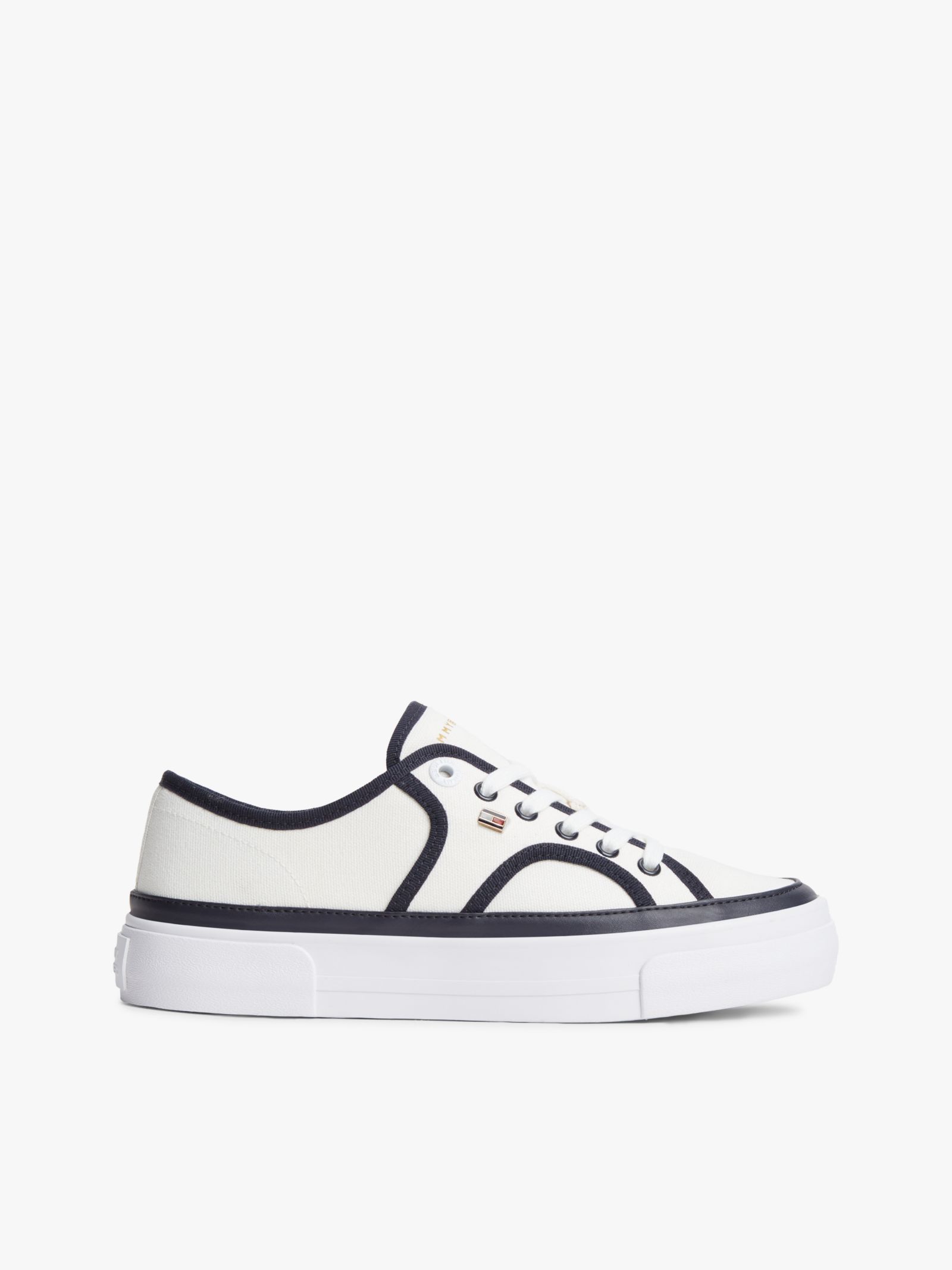 Tommy Hilfiger Canvas Platformsneaker met contrasterende biezen in wit