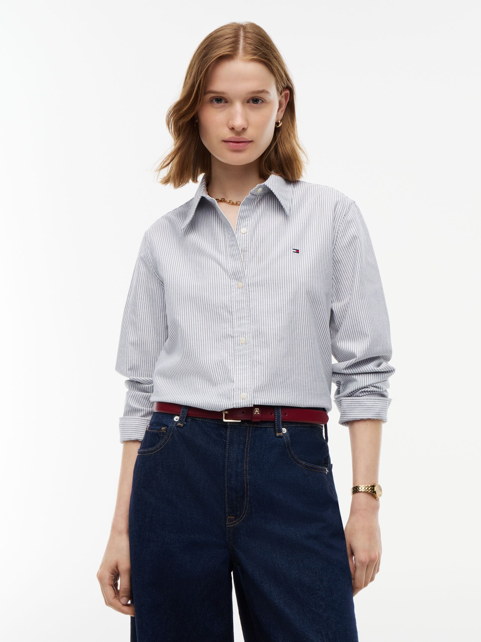 Tommy Hilfiger relaxed fit yarn dyed poplin oxford overhemd in wit