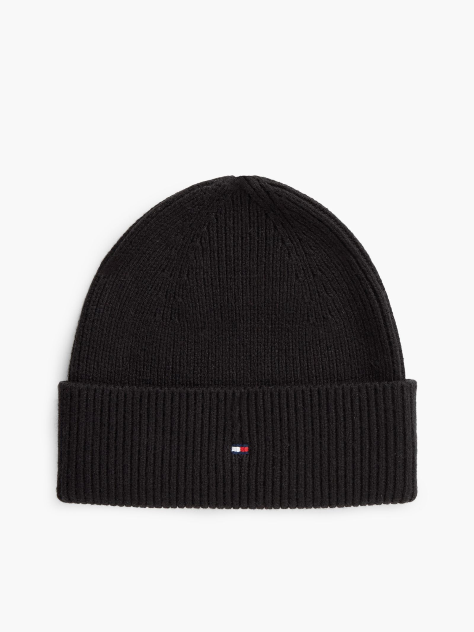 Tommy Hilfiger Beanie met wol en geborduurde Hilfiger vlag in zwart