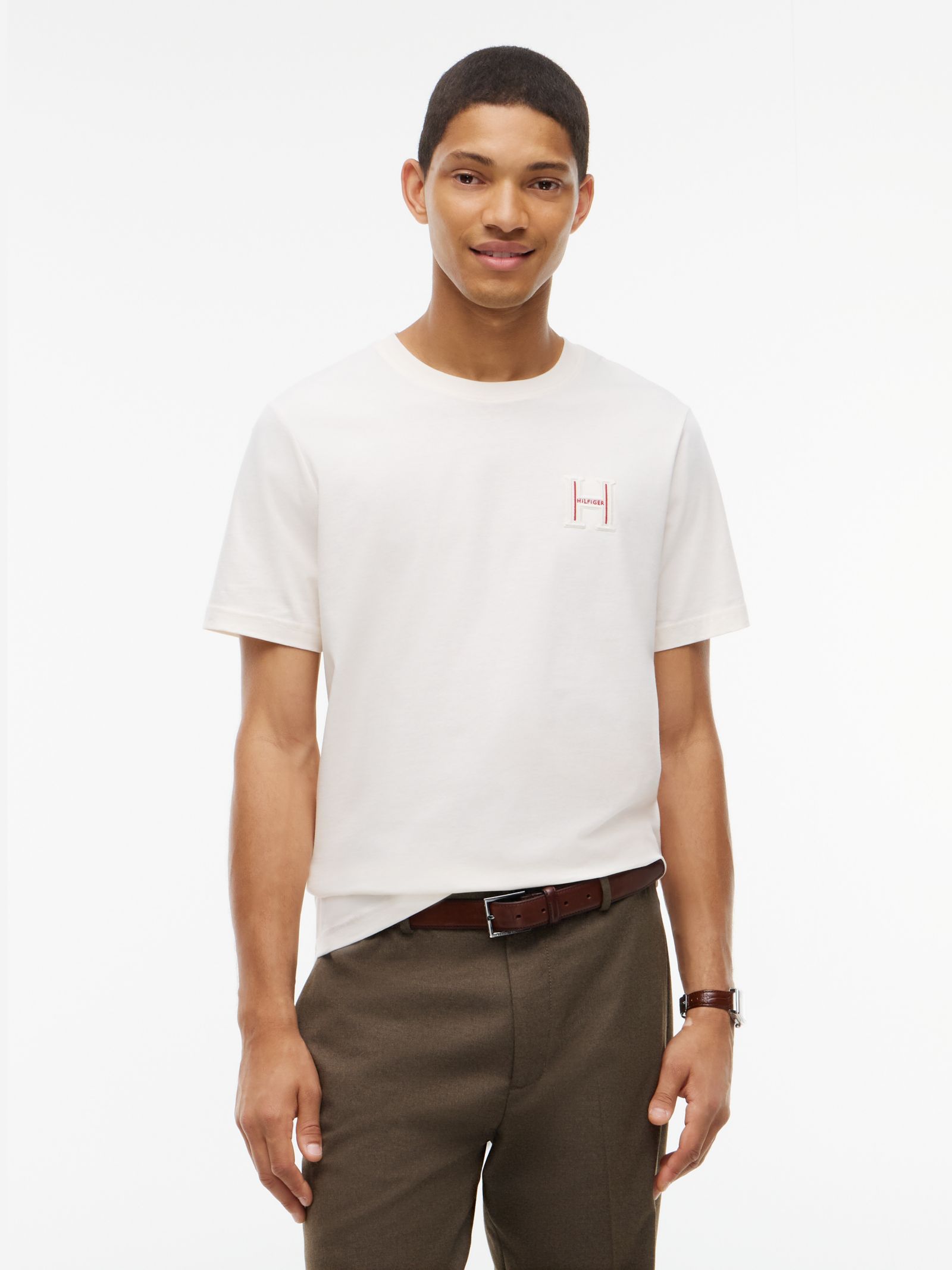 Tommy Hilfiger T-shirt met ronde hals en geborduurd Varsity logo in wit