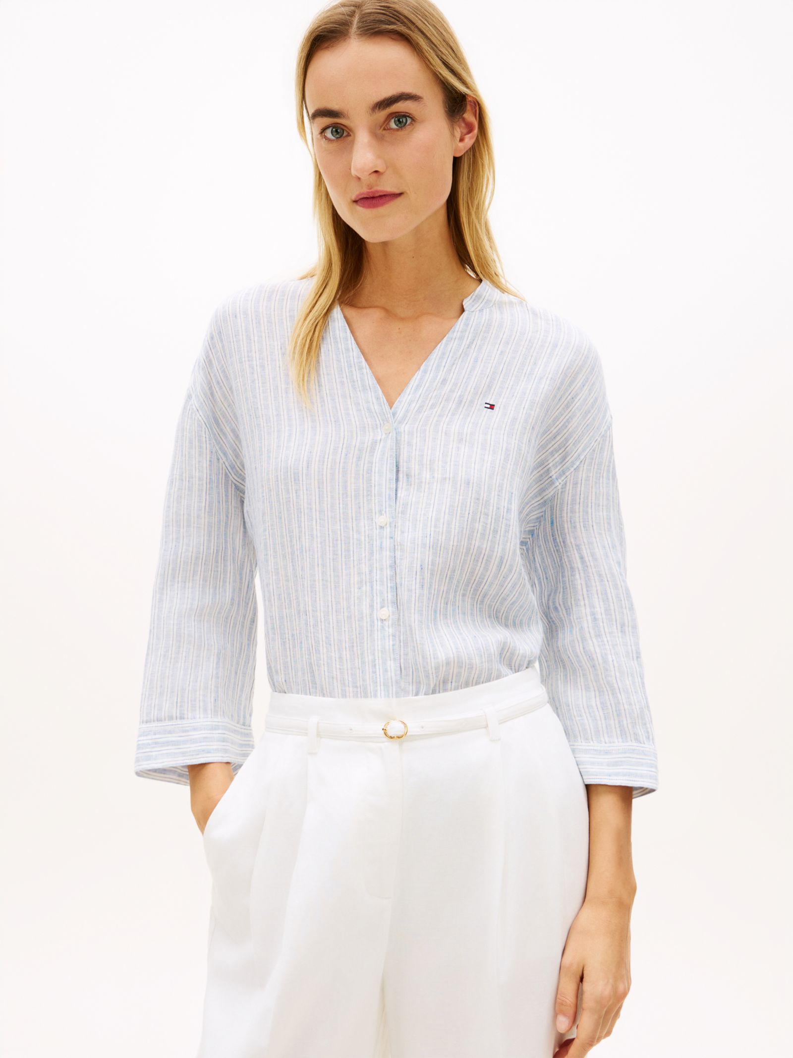 Tommy Hilfiger Relaxed puur linnen overhemd met halve mouwen in blauw