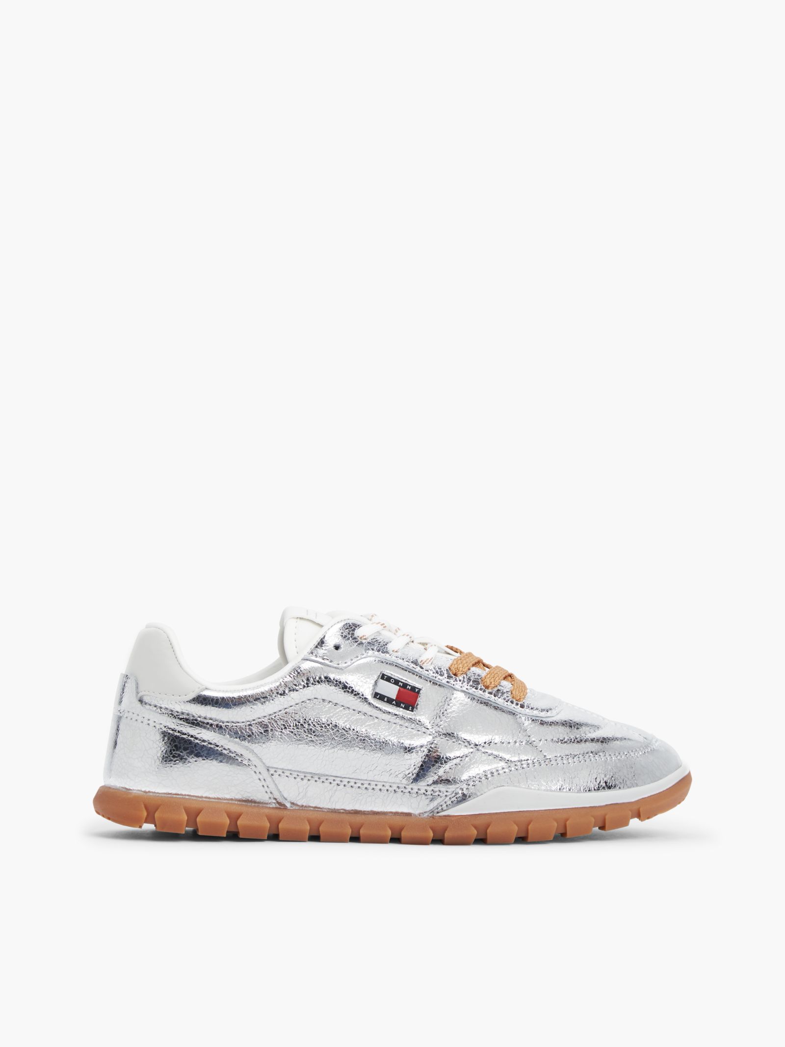 Tommy Jeans Lage leren metallic sneaker met profielzool