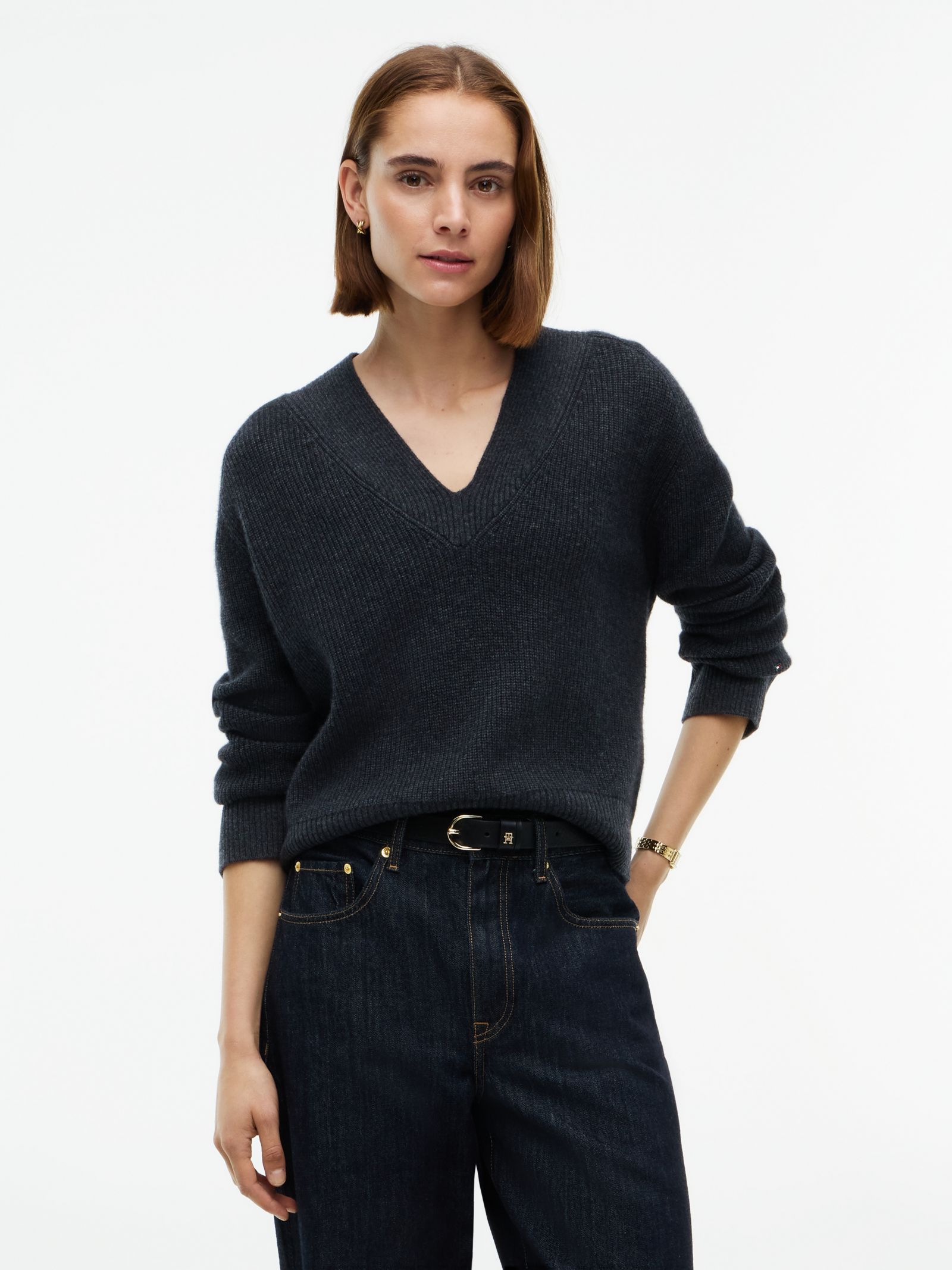 Tommy Hilfiger Trui van zuivere wol met V Hals in grijs