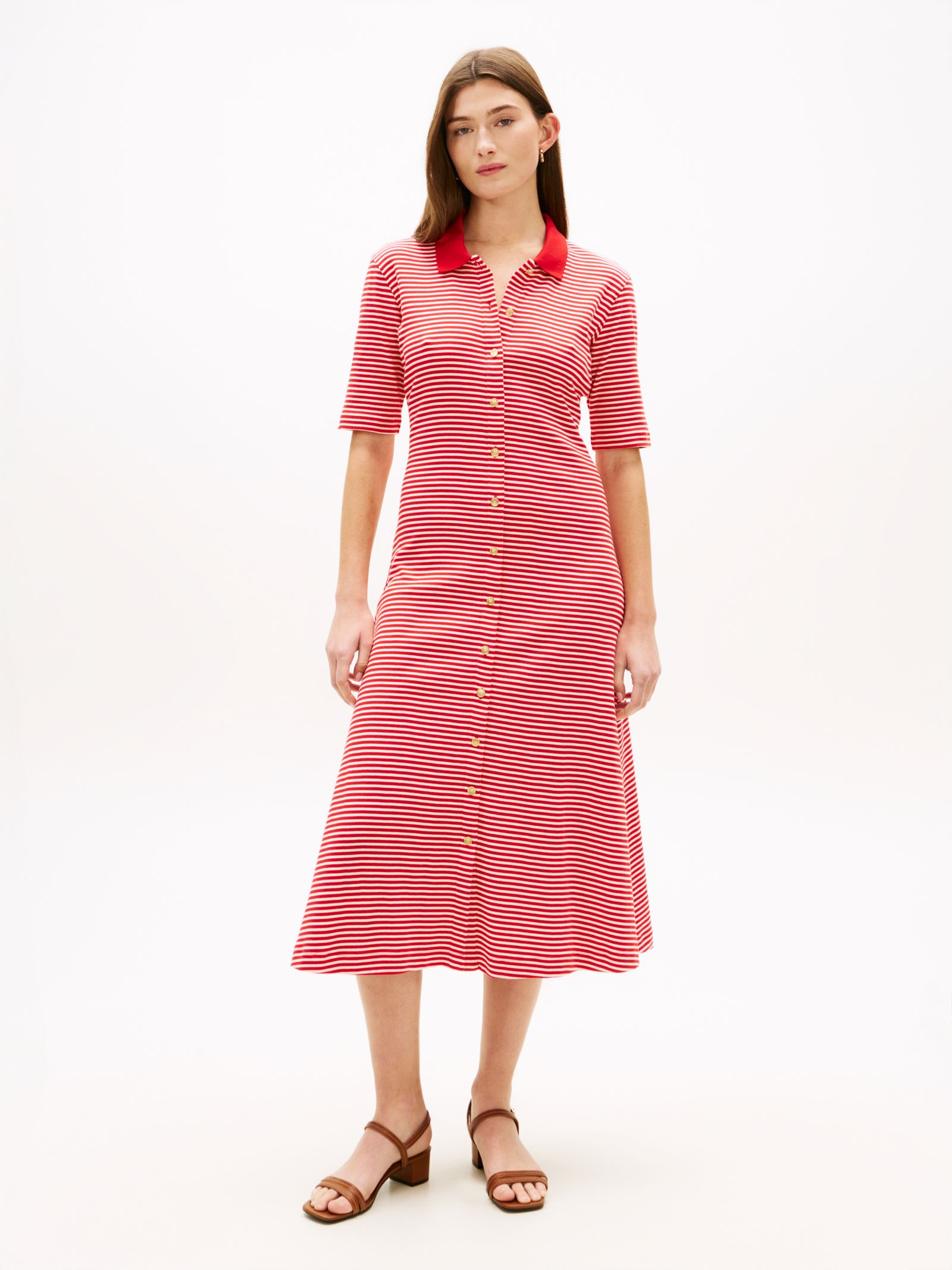 Tommy Hilfiger Midi polojurk met goudkleurige knopen in rood