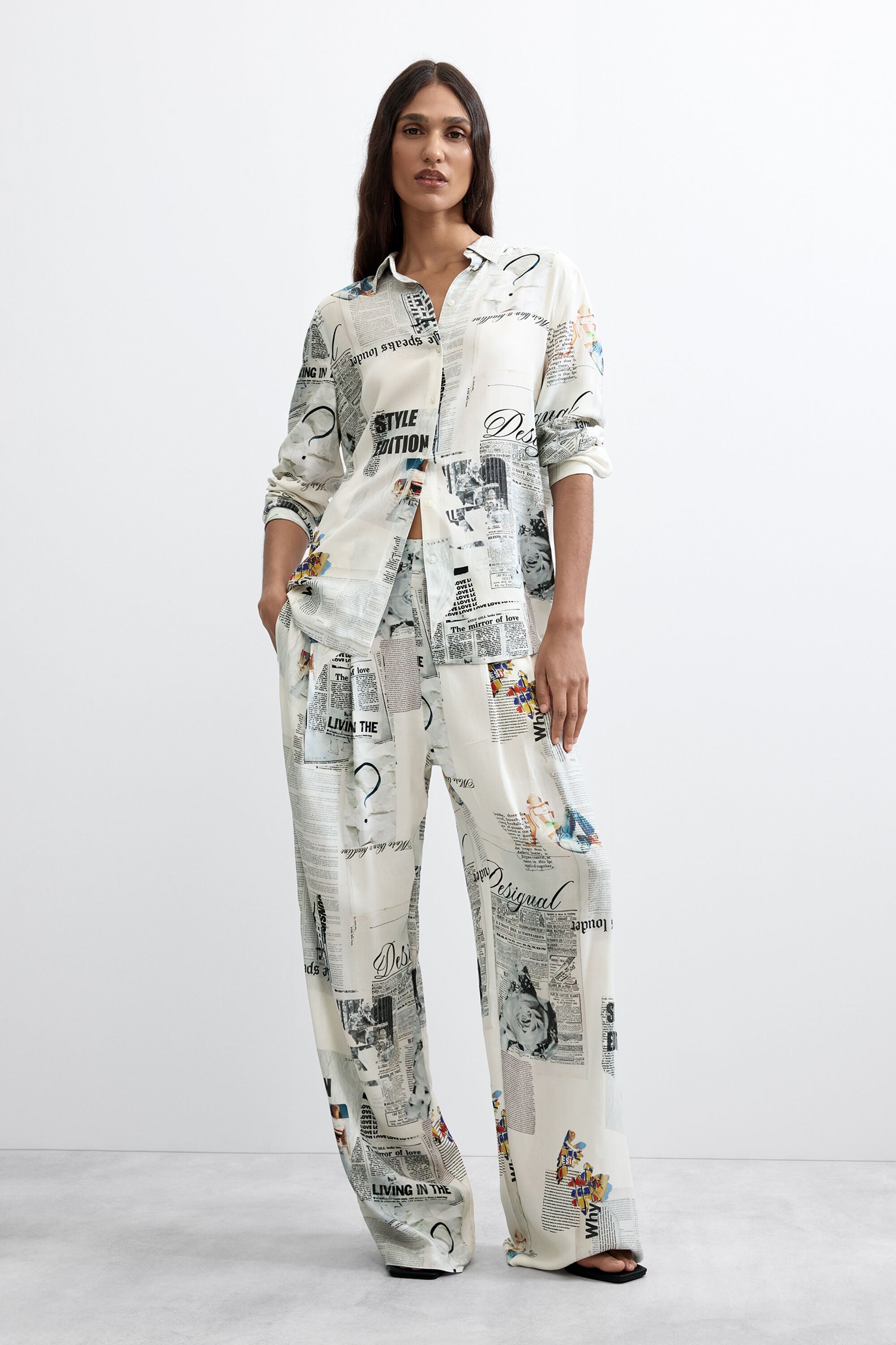 Desigual Bedrukte broek met wijde pijpen