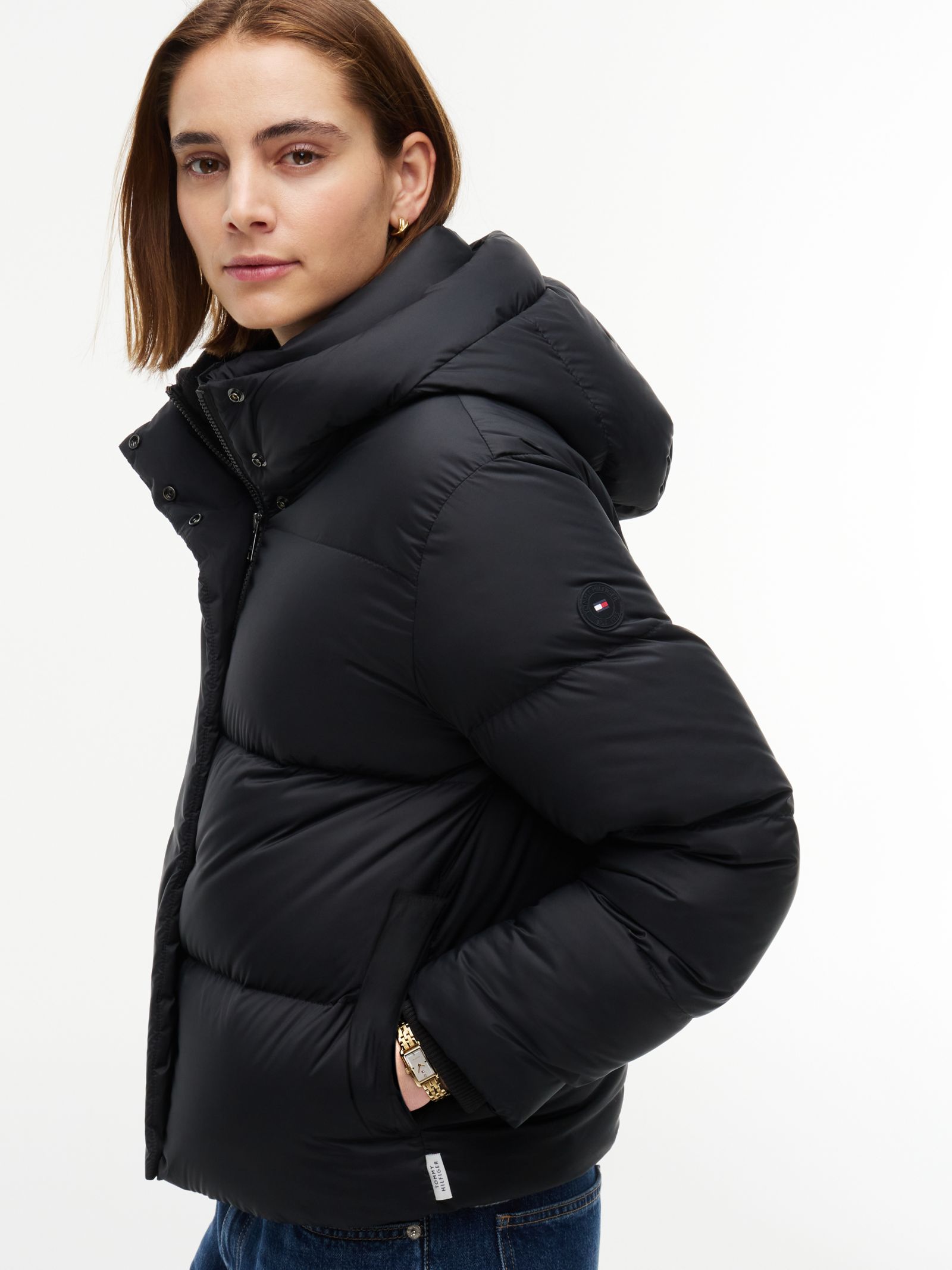 Tommy Hilfiger Waterafstotend donsjack met geborduurd logo in zwart