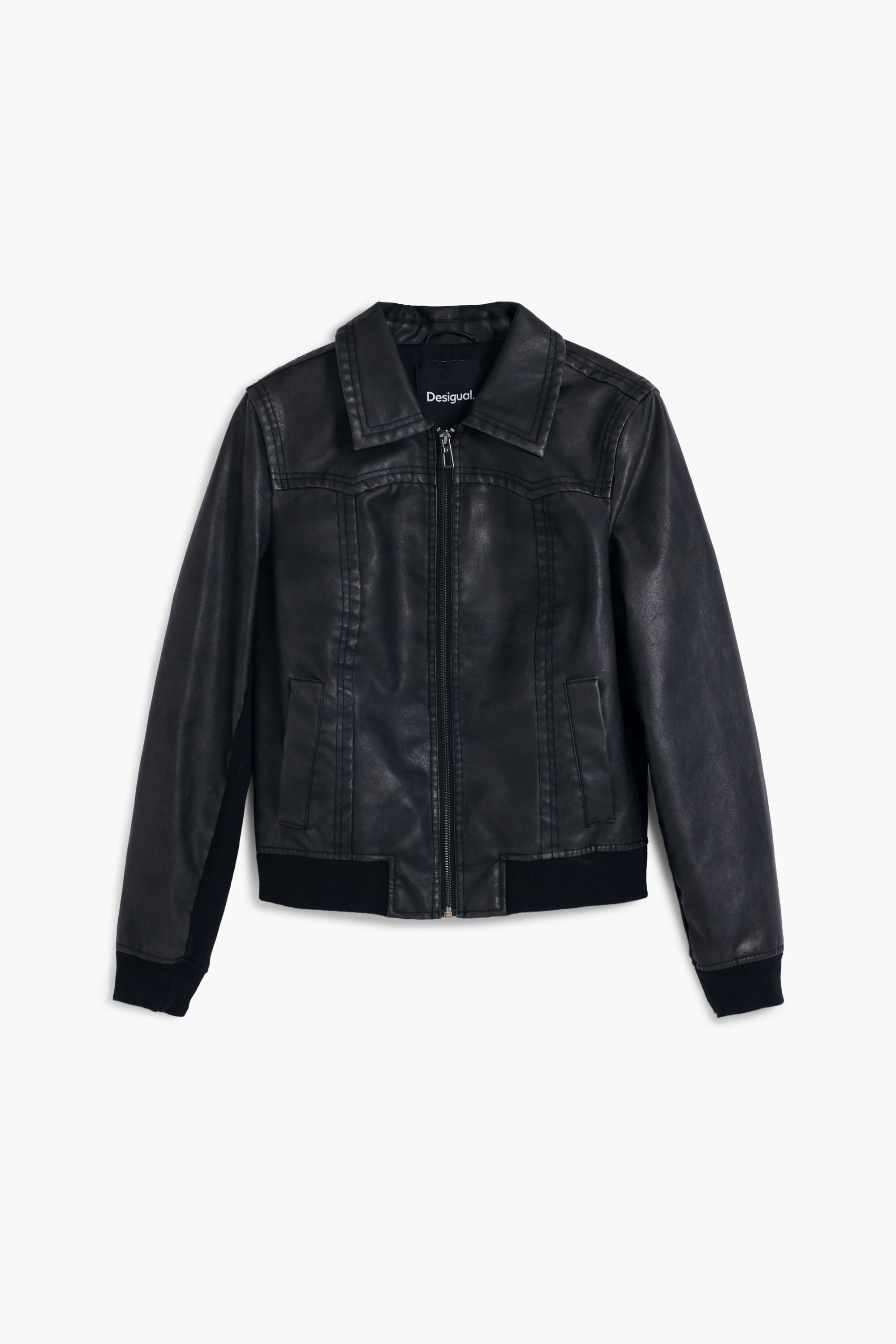 Desigual Bikerjack met leerlook in zwart