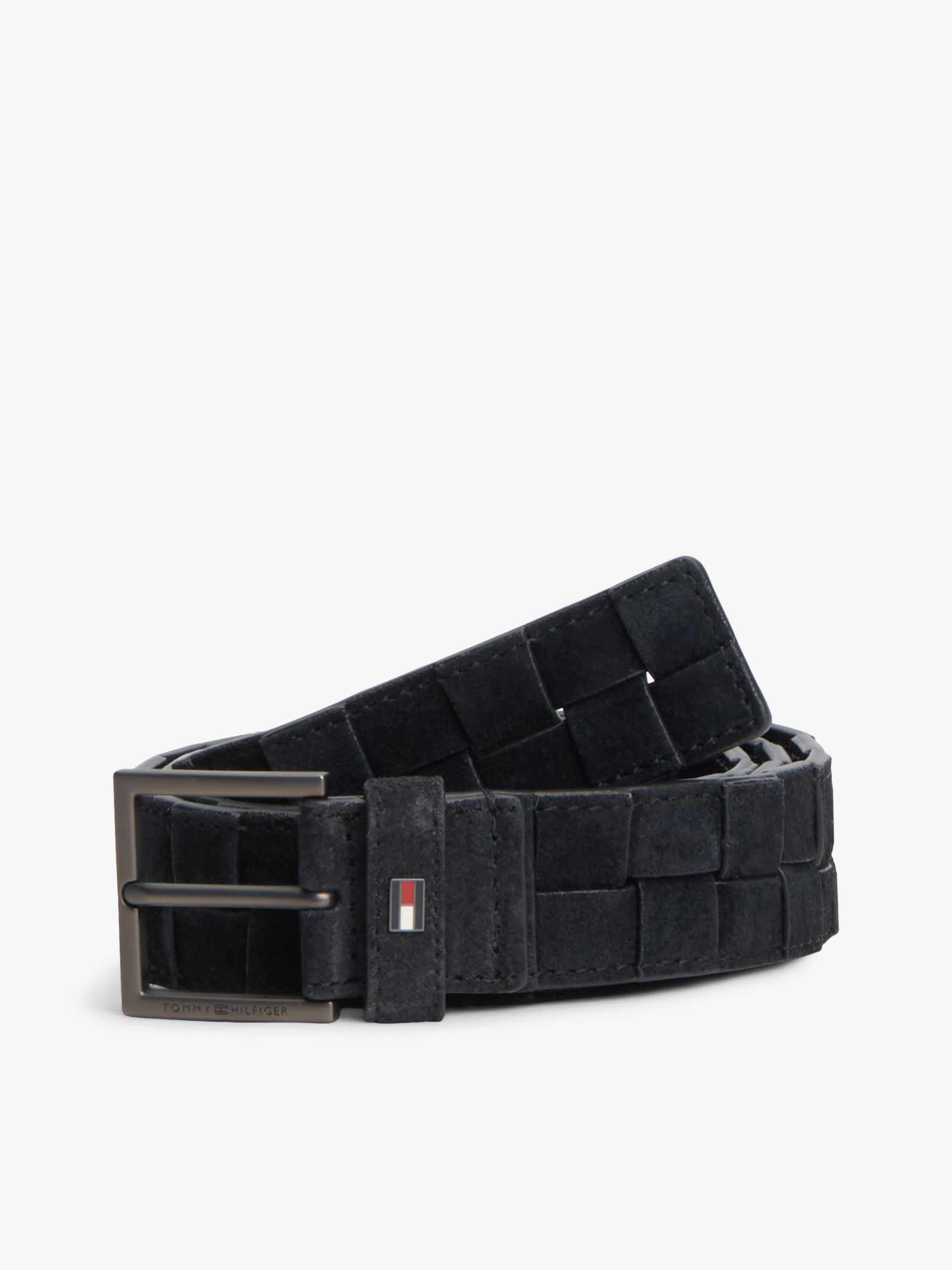 Tommy Hilfiger Geweven suède riem met geëmailleerde vlag in zwart
