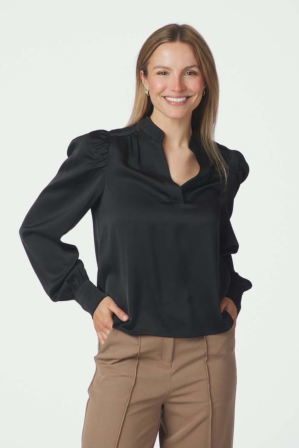 Neo Noir Blouse Rosslyn Heavy Sateen Zwart dames