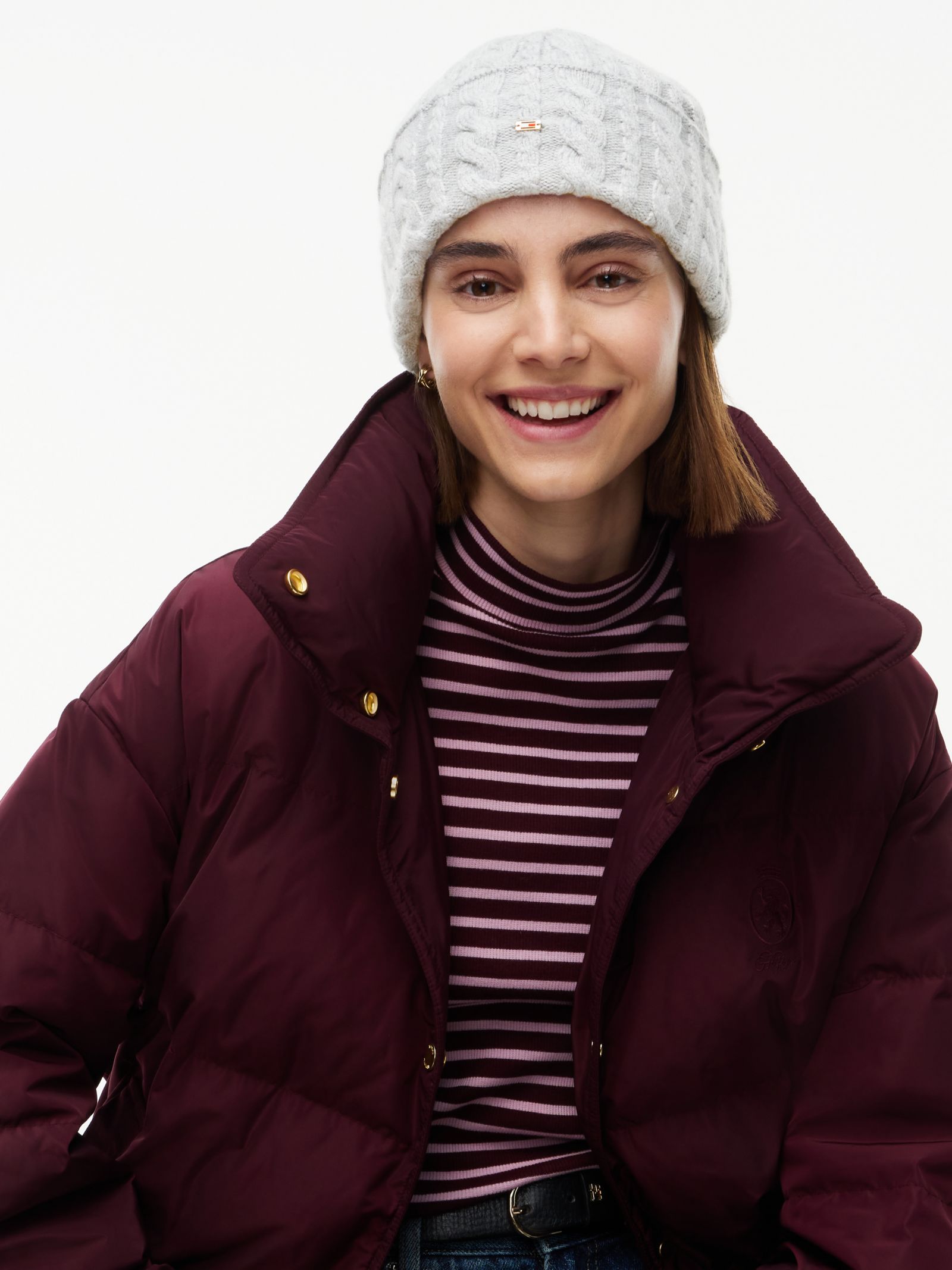 Tommy Hilfiger Kabelgebreide beanie met vlag en alpaca in grijs