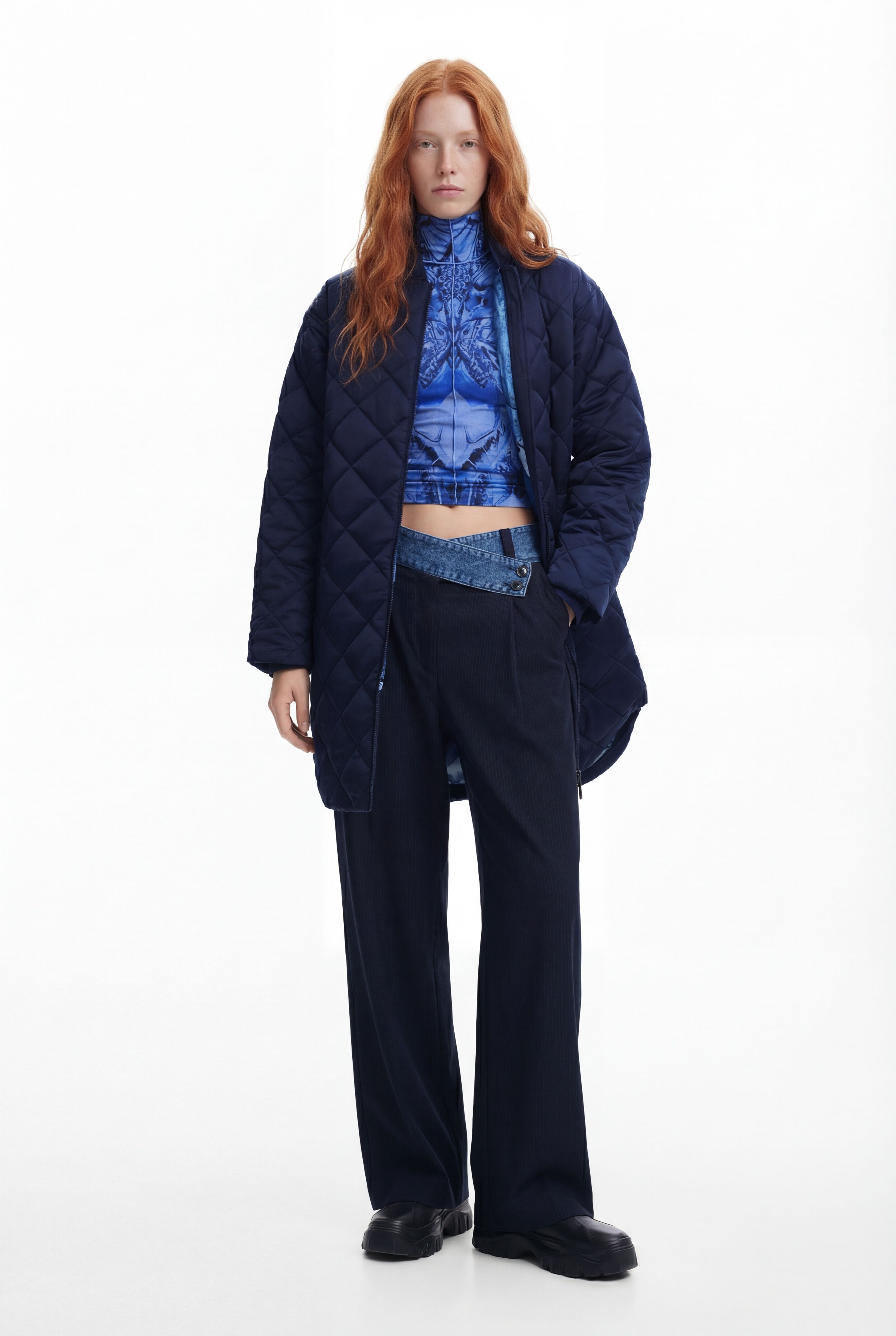 Desigual Lange gewatteerde jas voor dames in marine