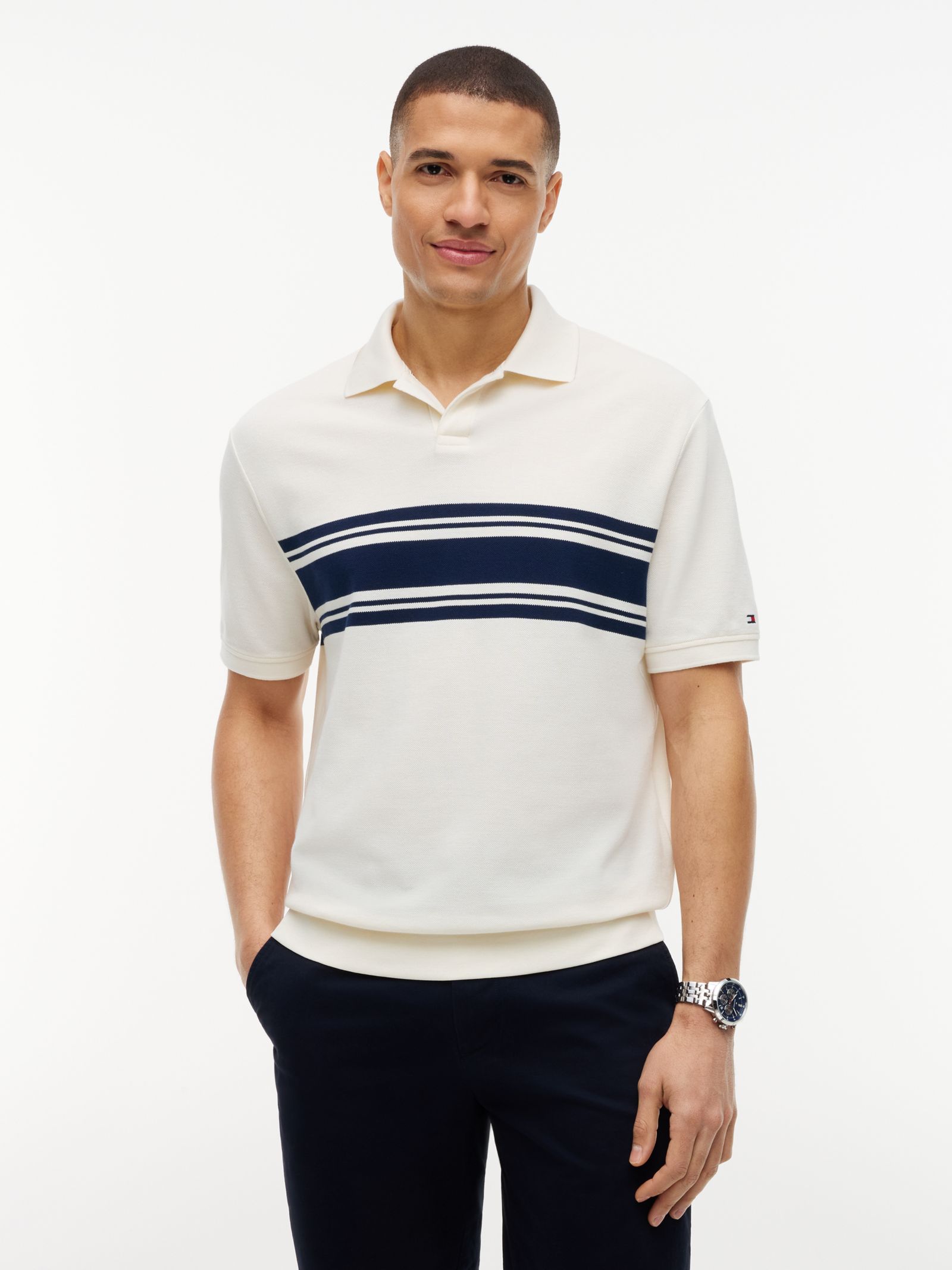 Tommy Hilfiger Classic Fit Gestreept Piqué Poloshirt in wit