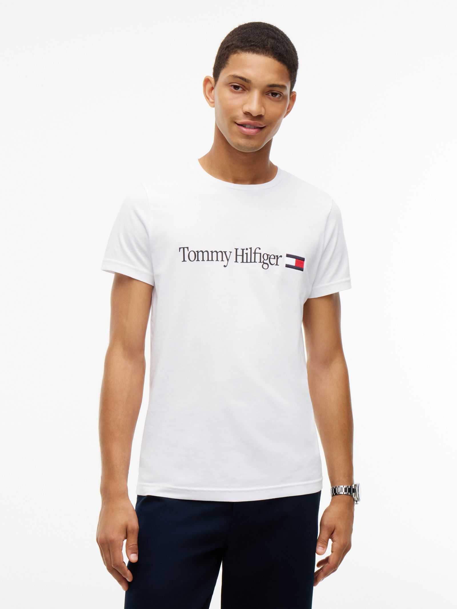 Tommy Hilfiger Slim fit jersey T-shirt met logo in wit