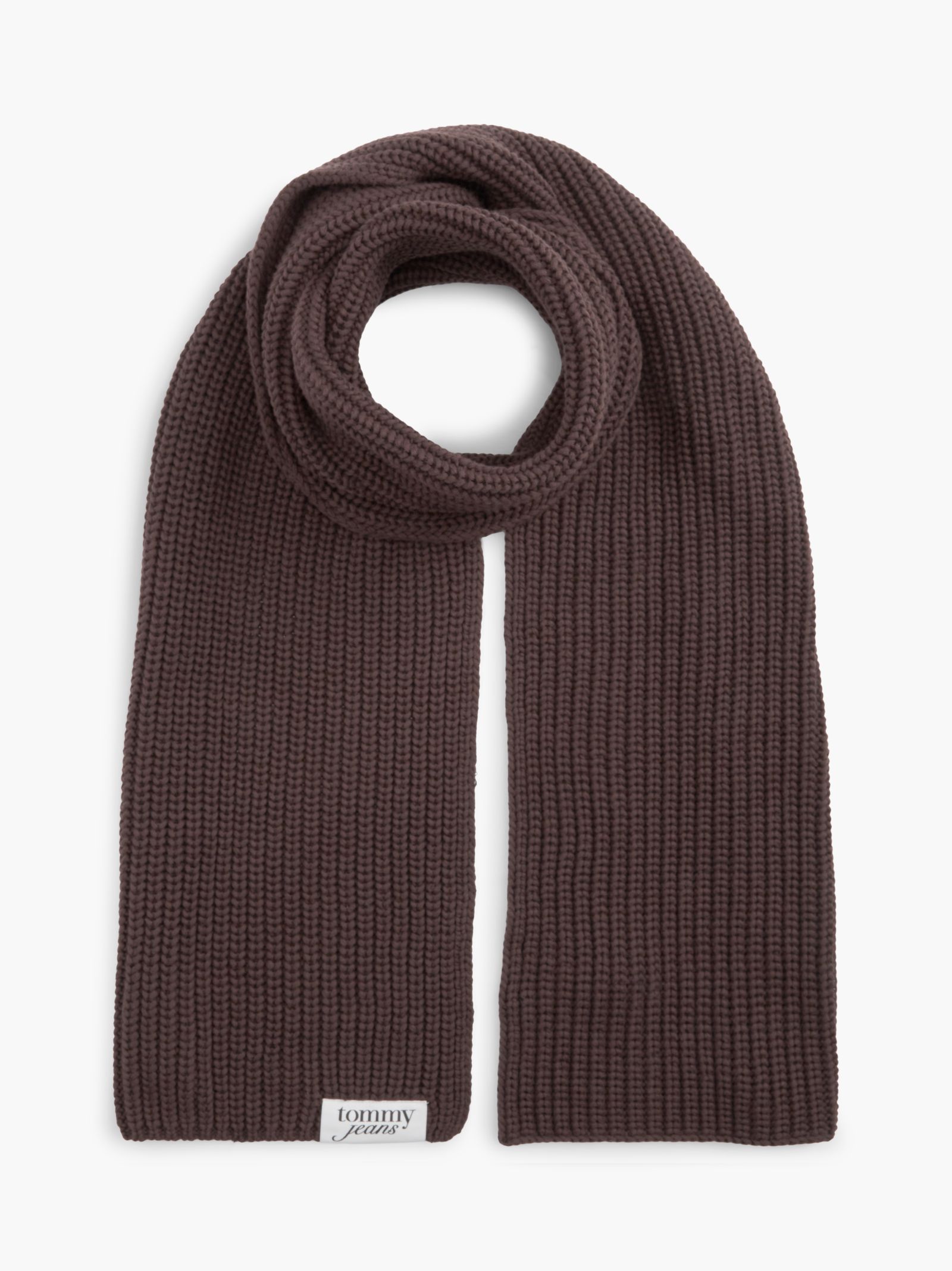 Tommy Jeans Chunky ribgebreide sjaal met logolabel in bruin