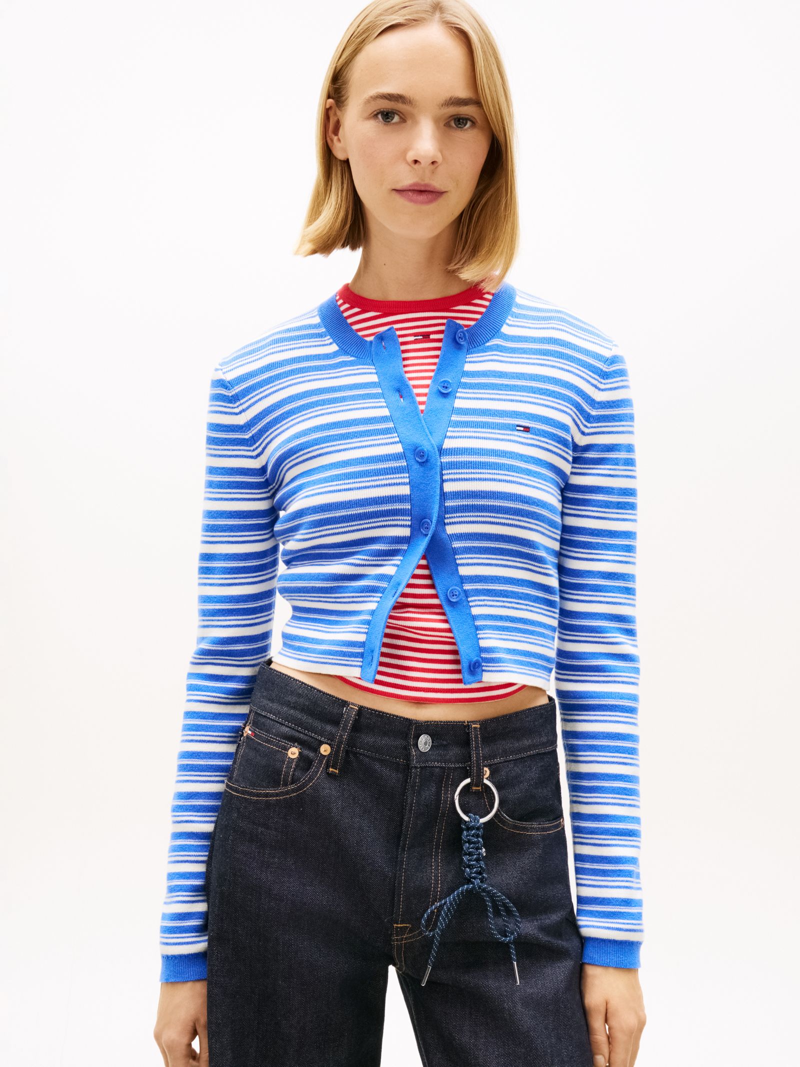 Tommy Jeans Slim fit vest met ronde hals en strepen in blauw