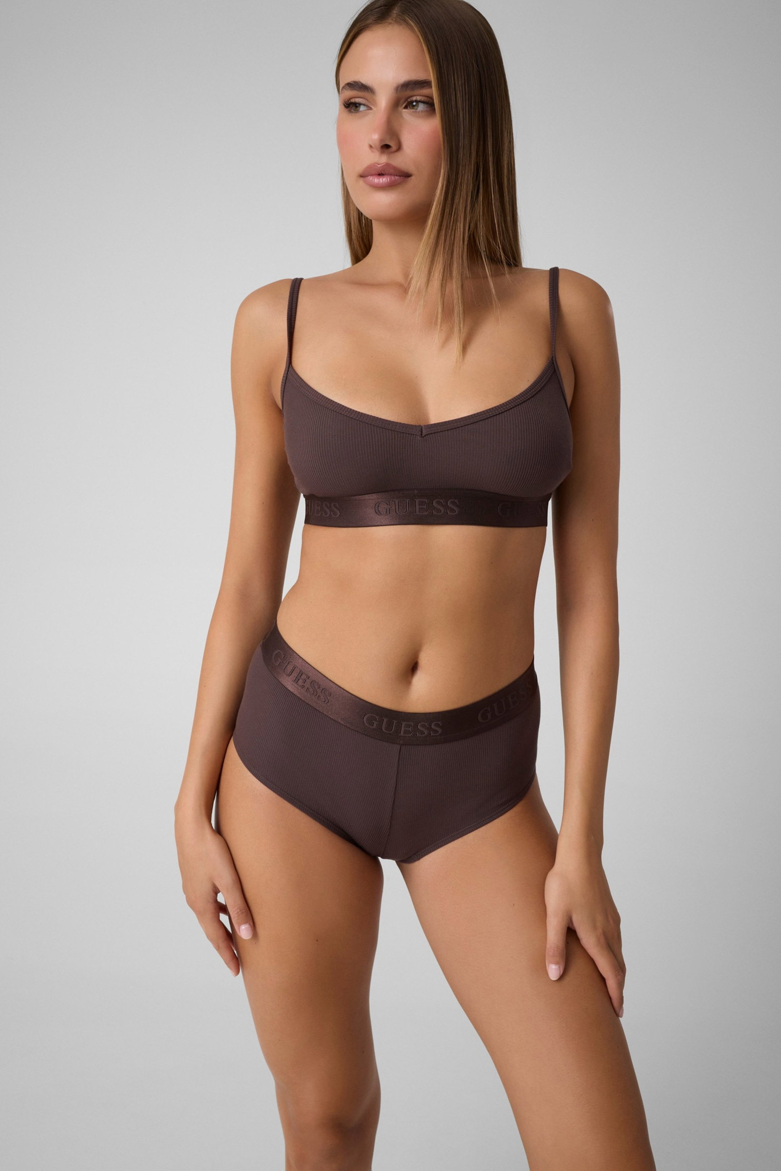 Guess Penelope Geribbelde Bralette in bruin