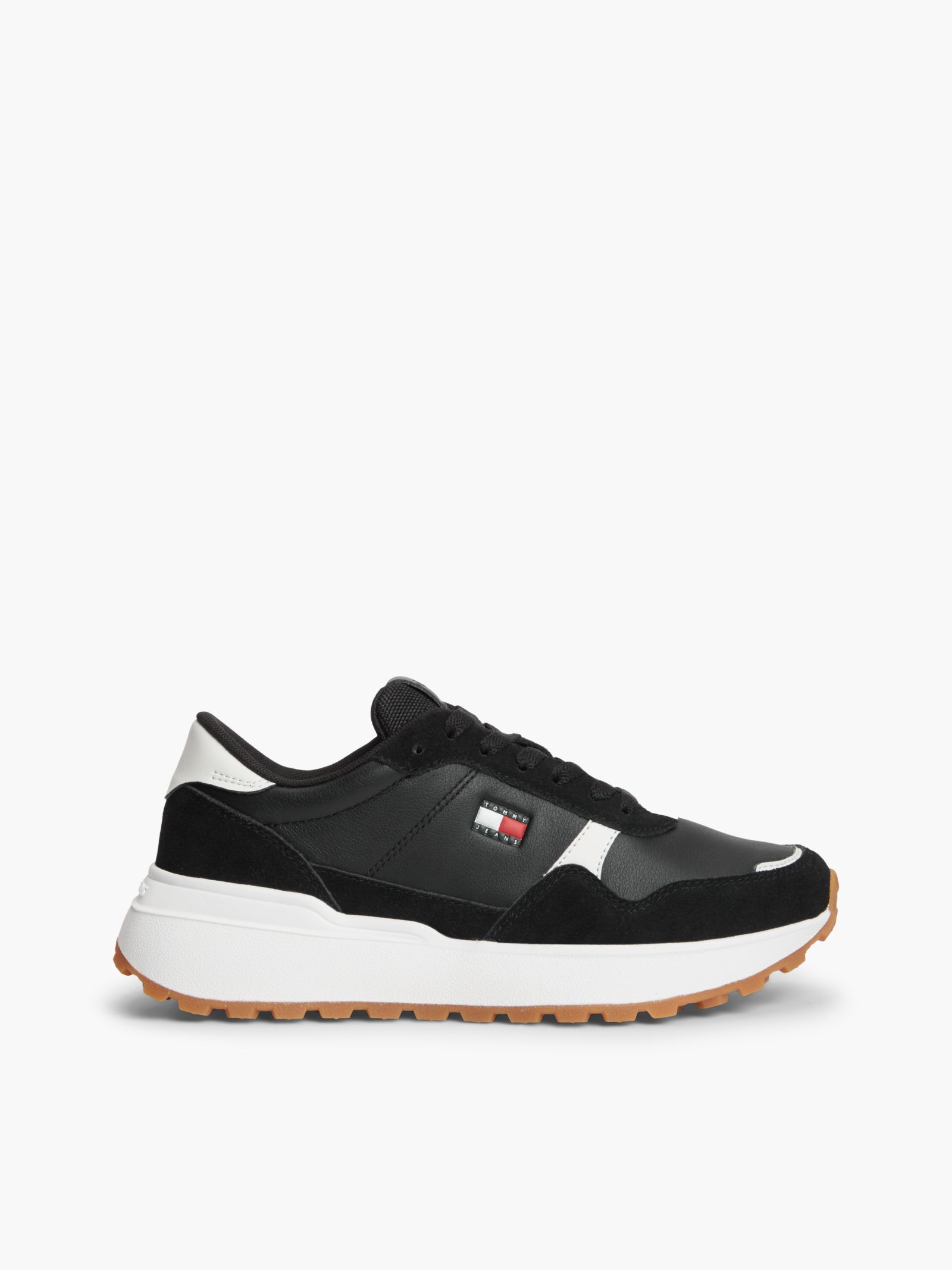 Tommy Jeans Retro Chunky Sneaker van leer met logo en profielzool in zwart