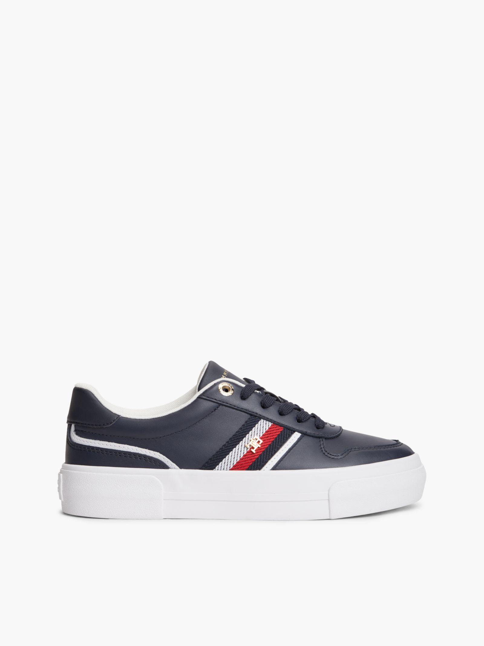 Tommy Hilfiger leren platformsneaker met Signature streep in marine