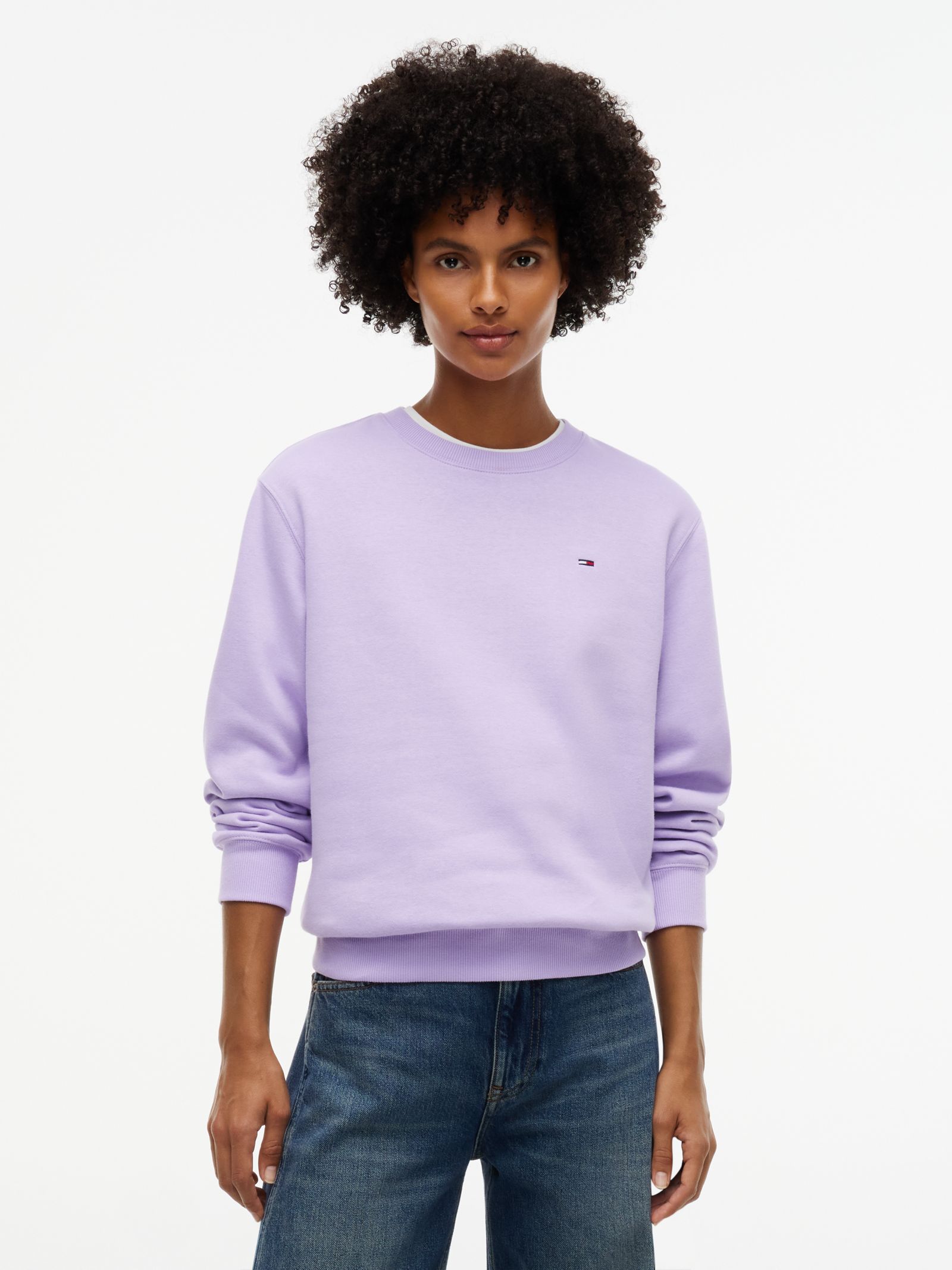 Tommy Jeans Sweatshirt van geborsteld fleece met geborduurde vlag in paars