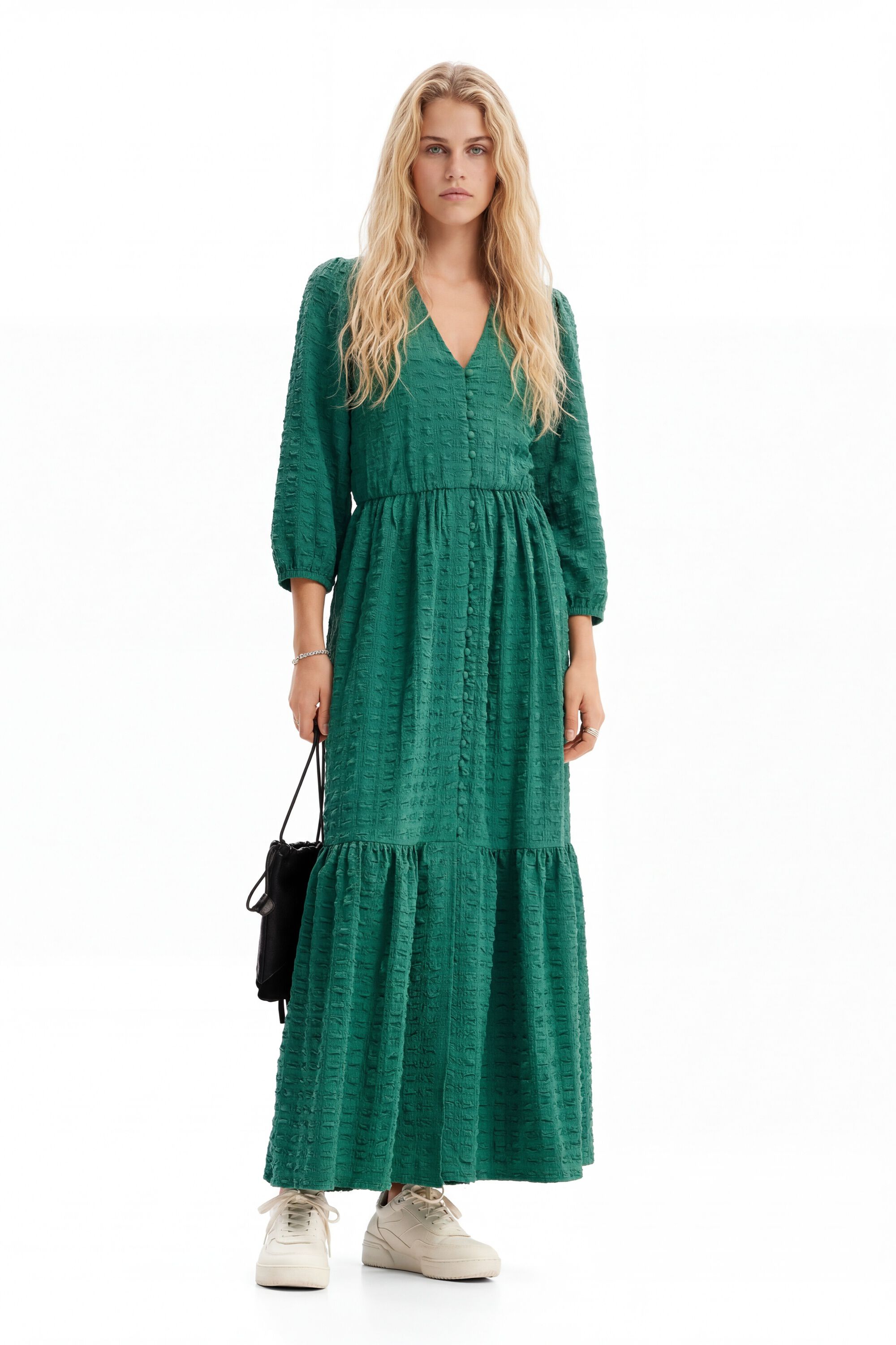 Desigual Lange jurk met textuur in groen