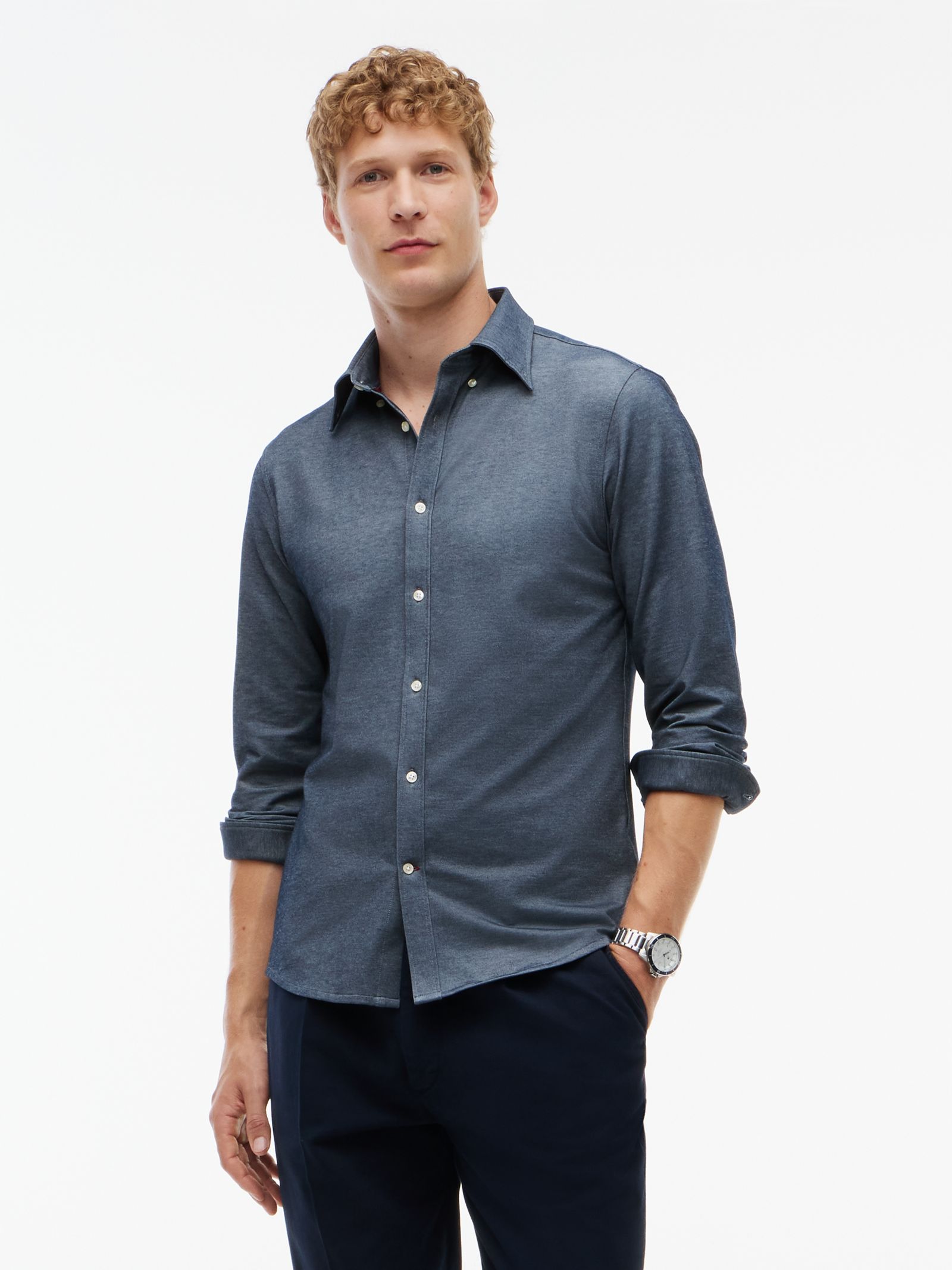 Tommy Hilfiger Performance slim fit piqué Oxford overhemd in marine