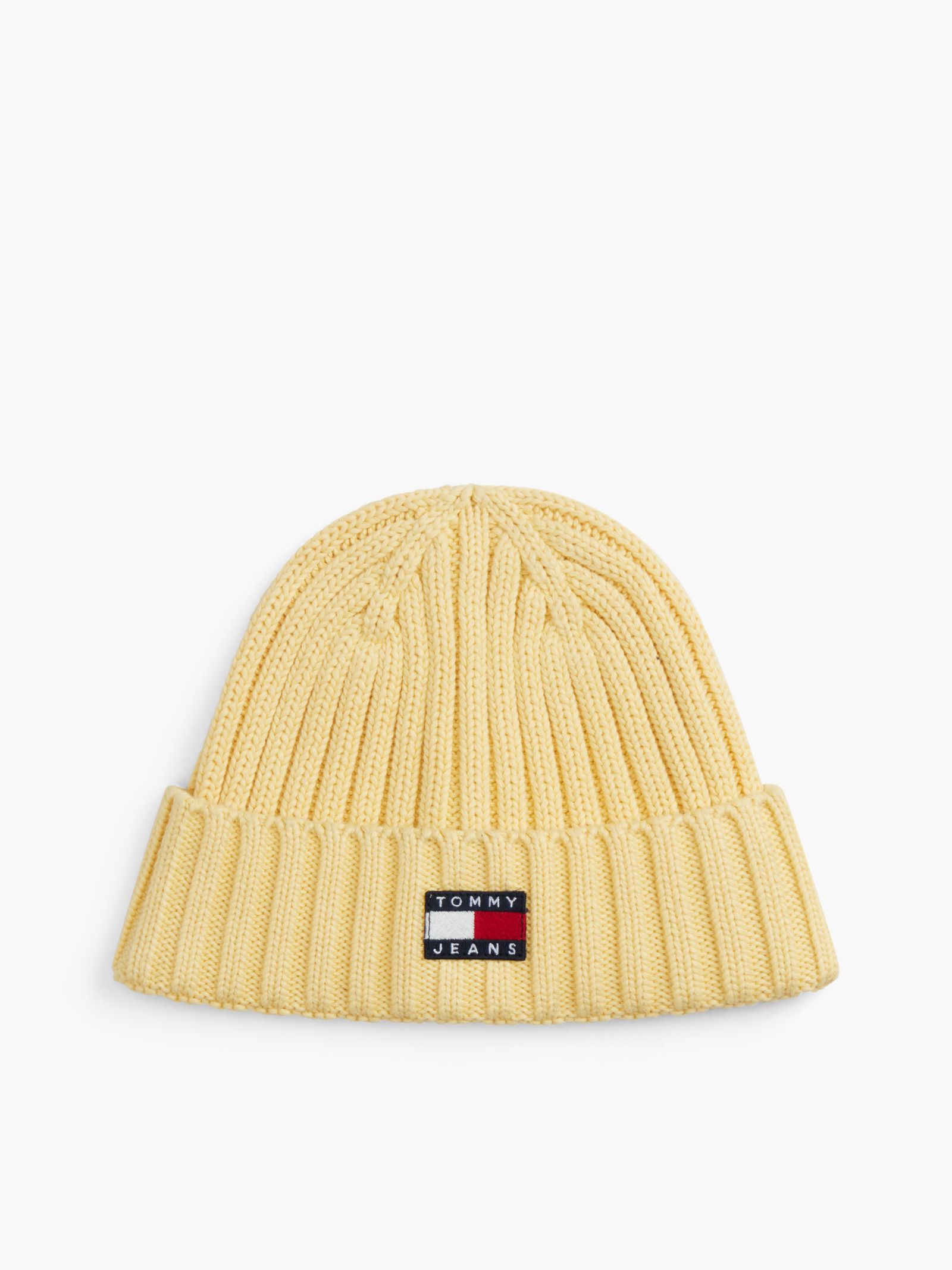 Tommy Jeans Heritage ribgebreide beanie met logo for women in geel