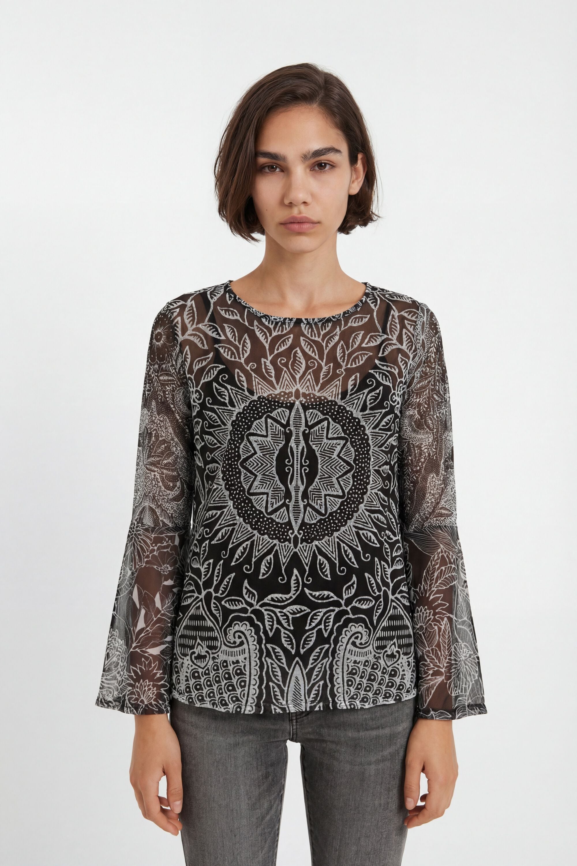 Desigual Wijd uitlopend T-shirt met mandala’s