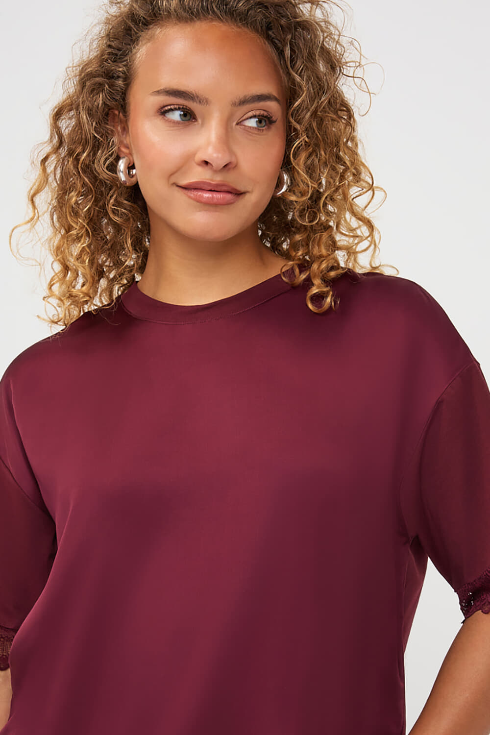 Esqualo T-Shirt Lace Satin Bordeaux Rood dames