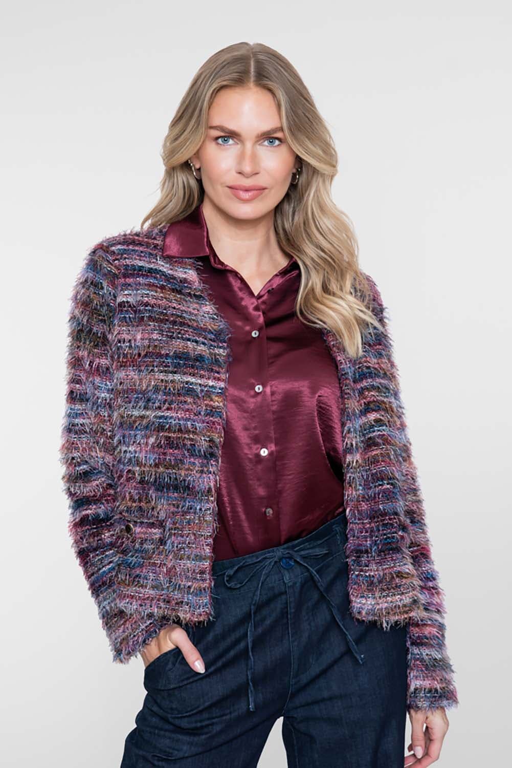 Geisha Vest Hairy Stripes Bordeaux Rood dames