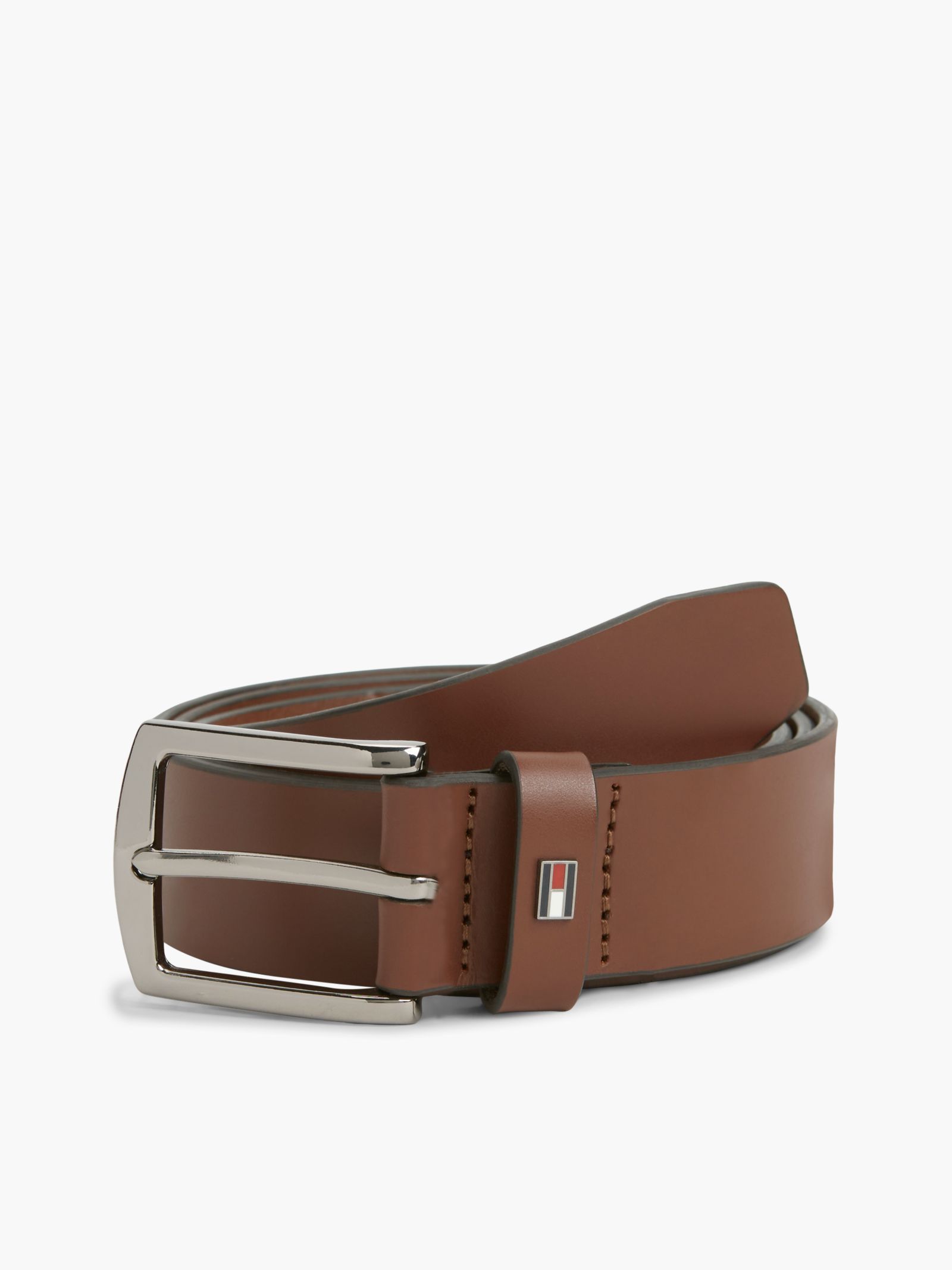 Tommy Hilfiger Denton leren riem met geëmailleerde vlag in bruin
