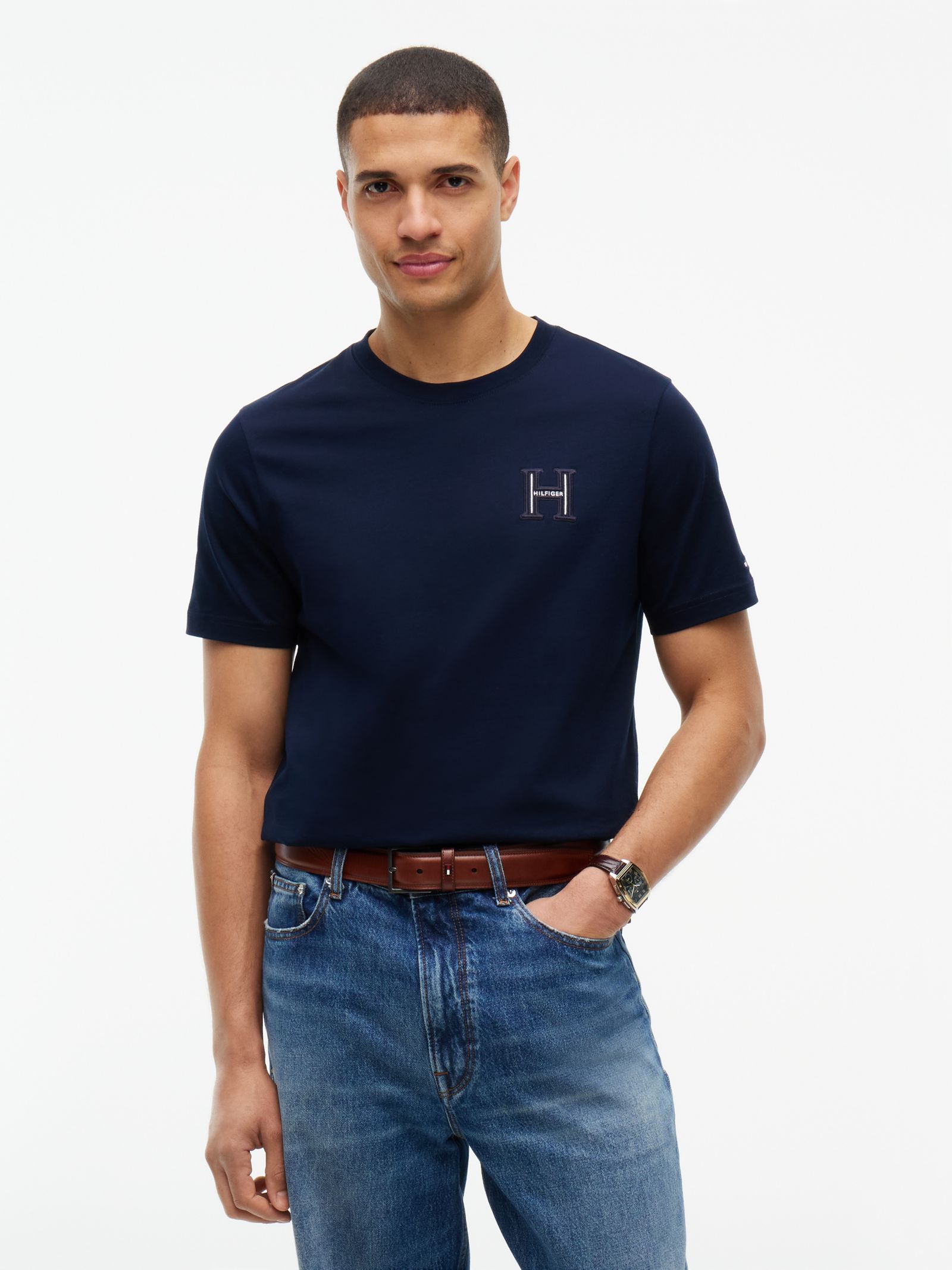 Tommy Hilfiger T-shirt met ronde hals en geborduurd Varsity logo in marine
